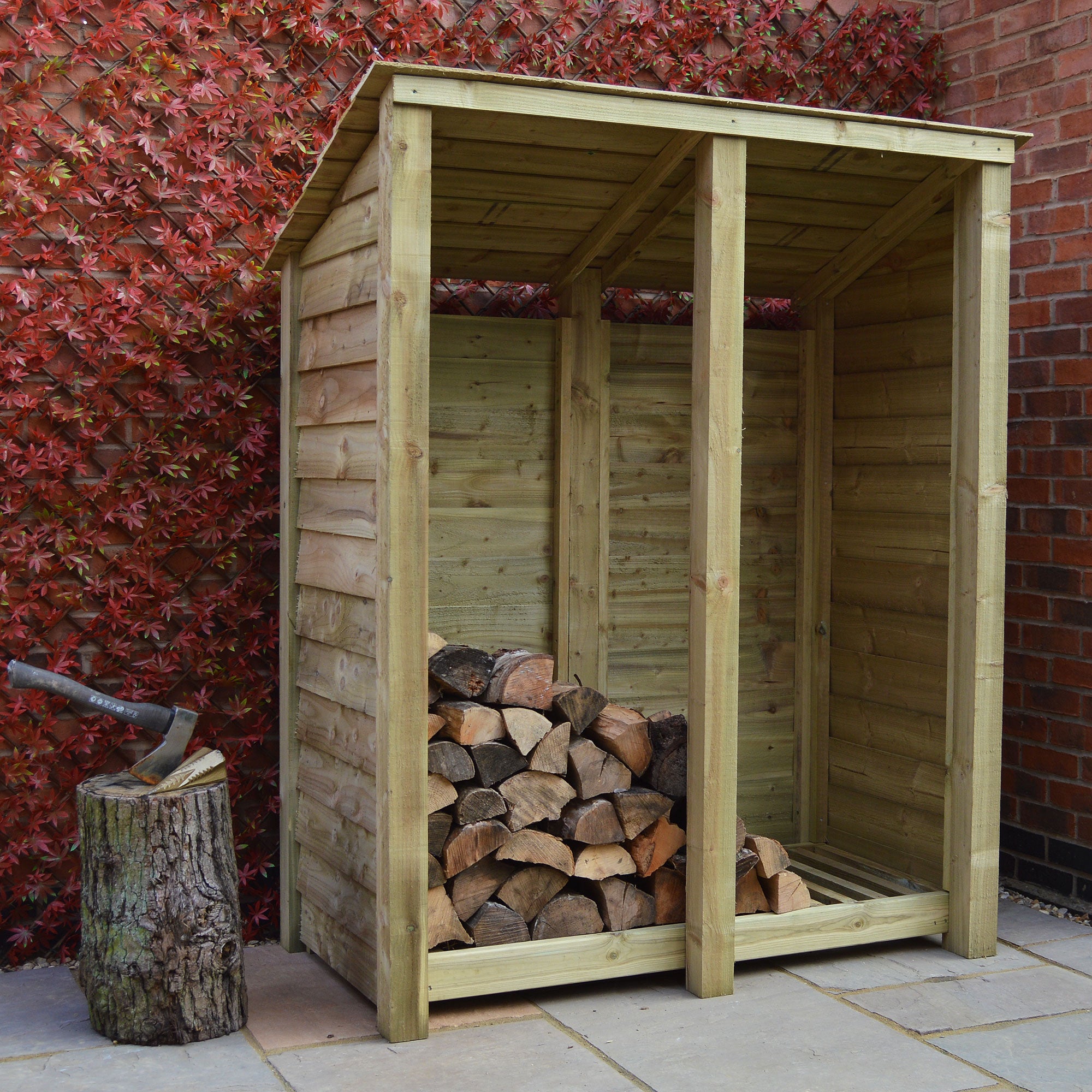 Cottesmore Log Store - Light Green - Solid Panels - 5ft Wide x 6ft Tall