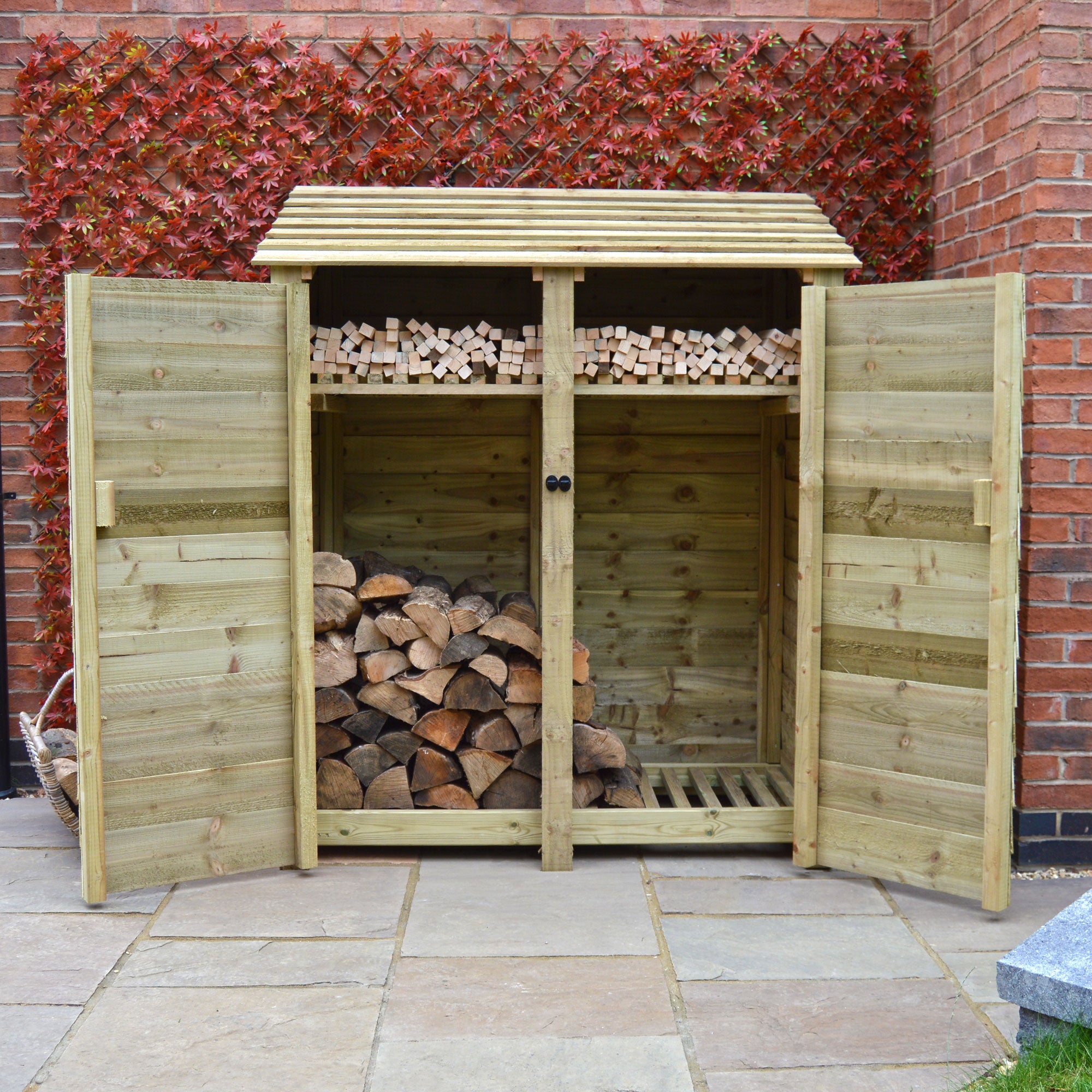 Cottesmore Log Store - Light Green - Solid Panels - 5ft Wide x 6ft Tall