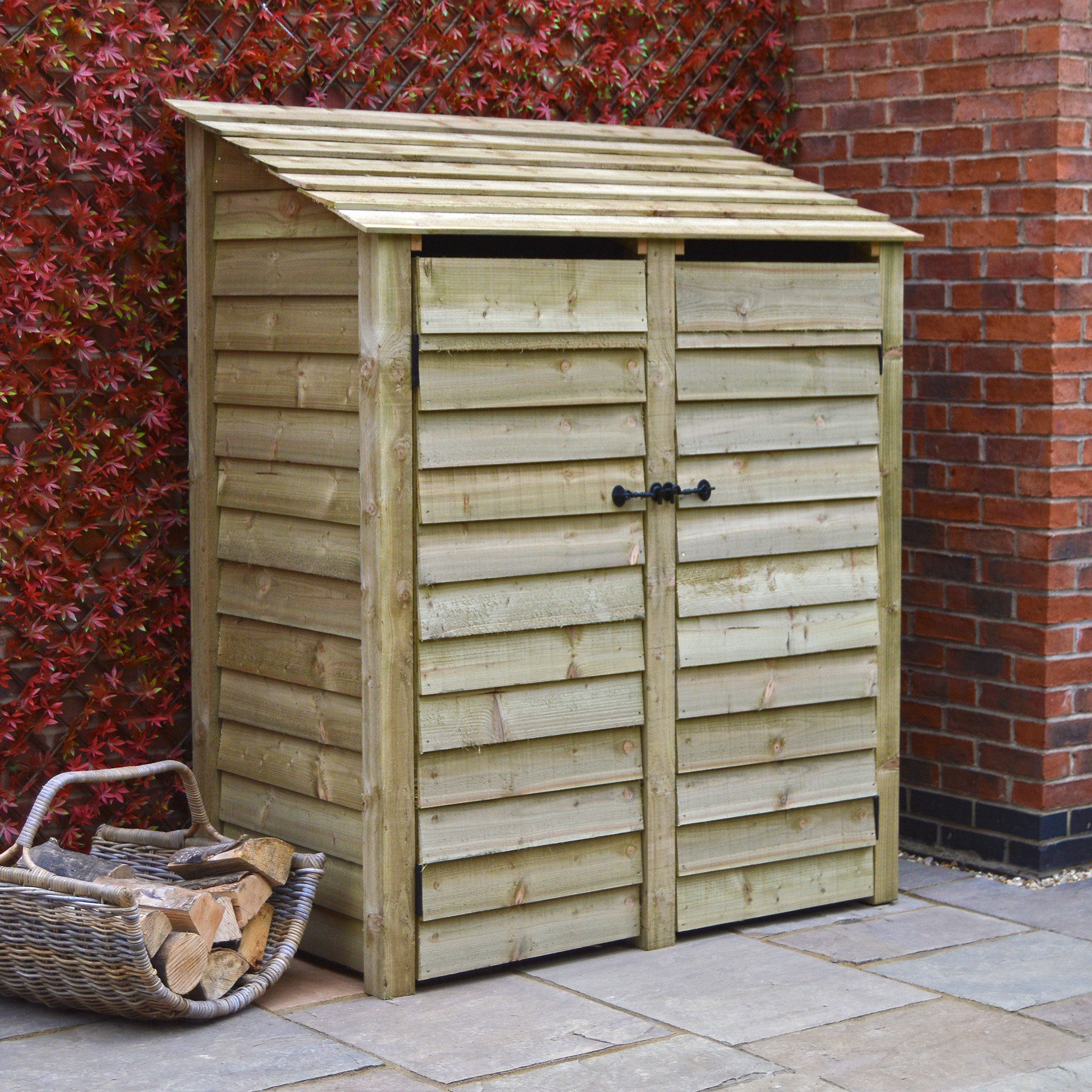 Cottesmore Log Store - Light Green - Solid Panels - 5ft Wide x 6ft Tall