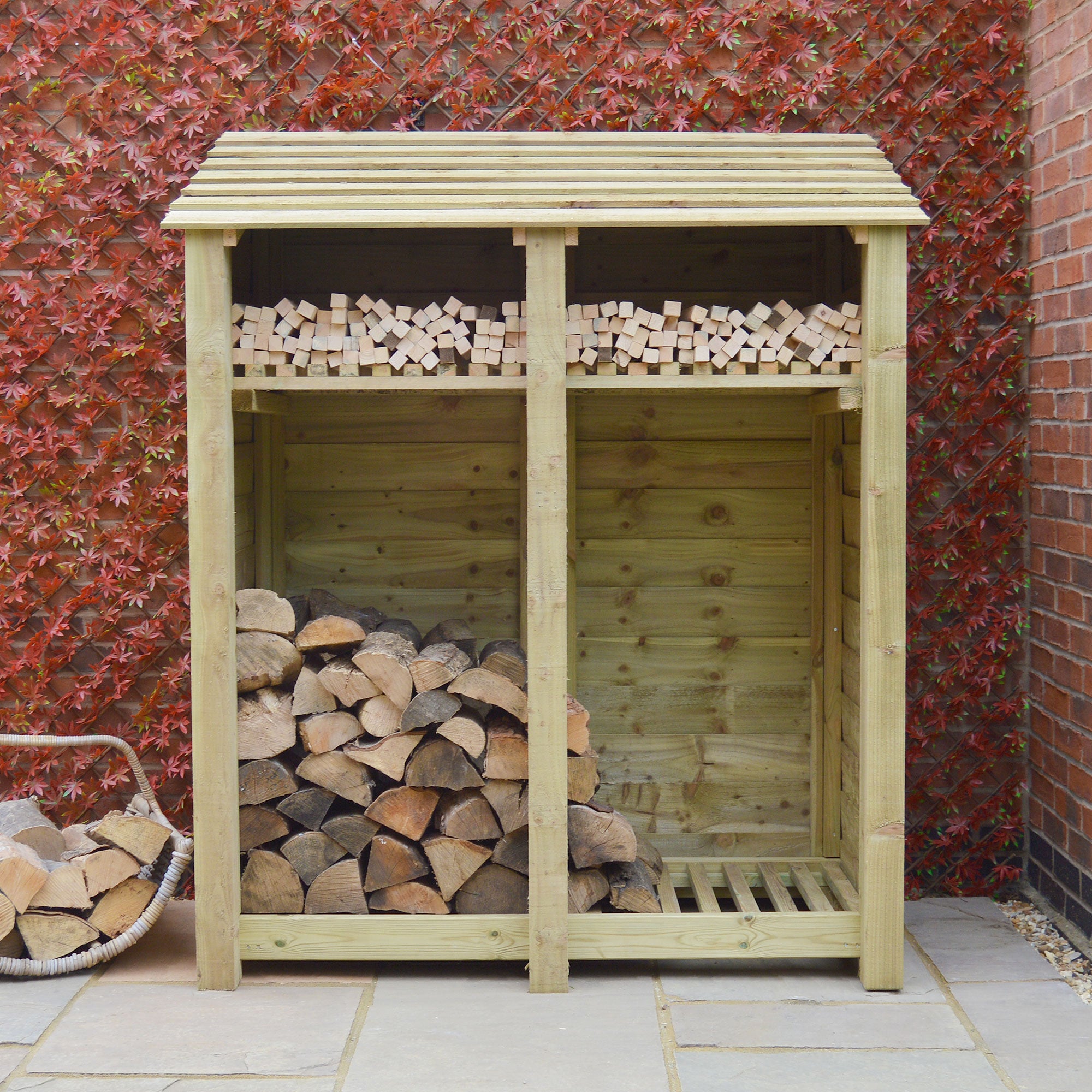 Cottesmore Log Store - Light Green - Solid Panels - 5ft Wide x 6ft Tall
