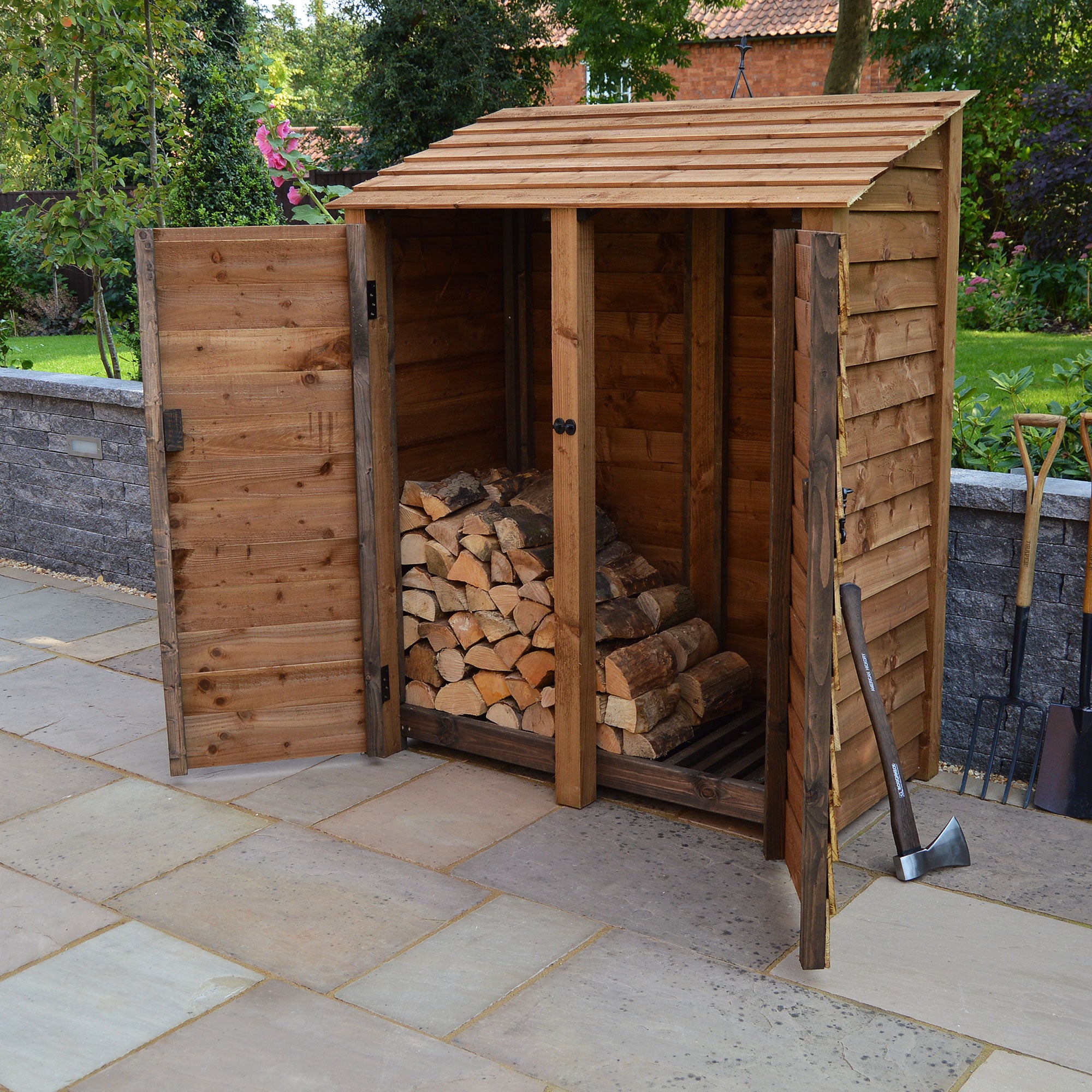 Cottesmore Log Store - Rustic Brown - Solid Panels - 5ft Wide x 6ft Tall - Clearance Grade