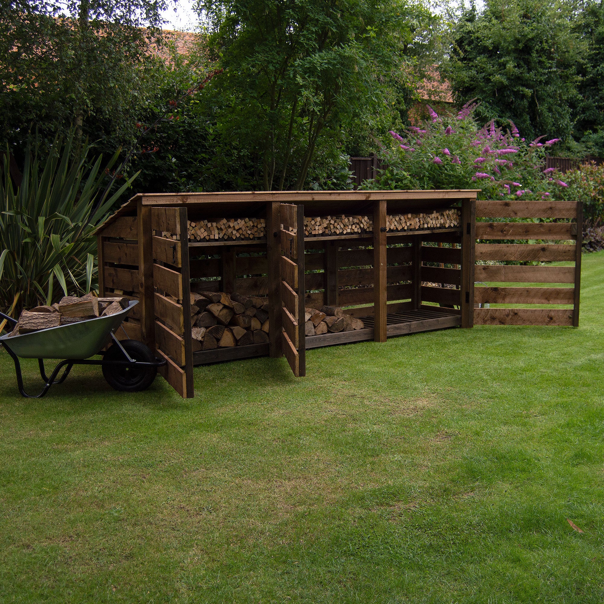 Empingham Log Store - Rustic Brown - Slatted Panels - 11ft Wide x 4ft Tall