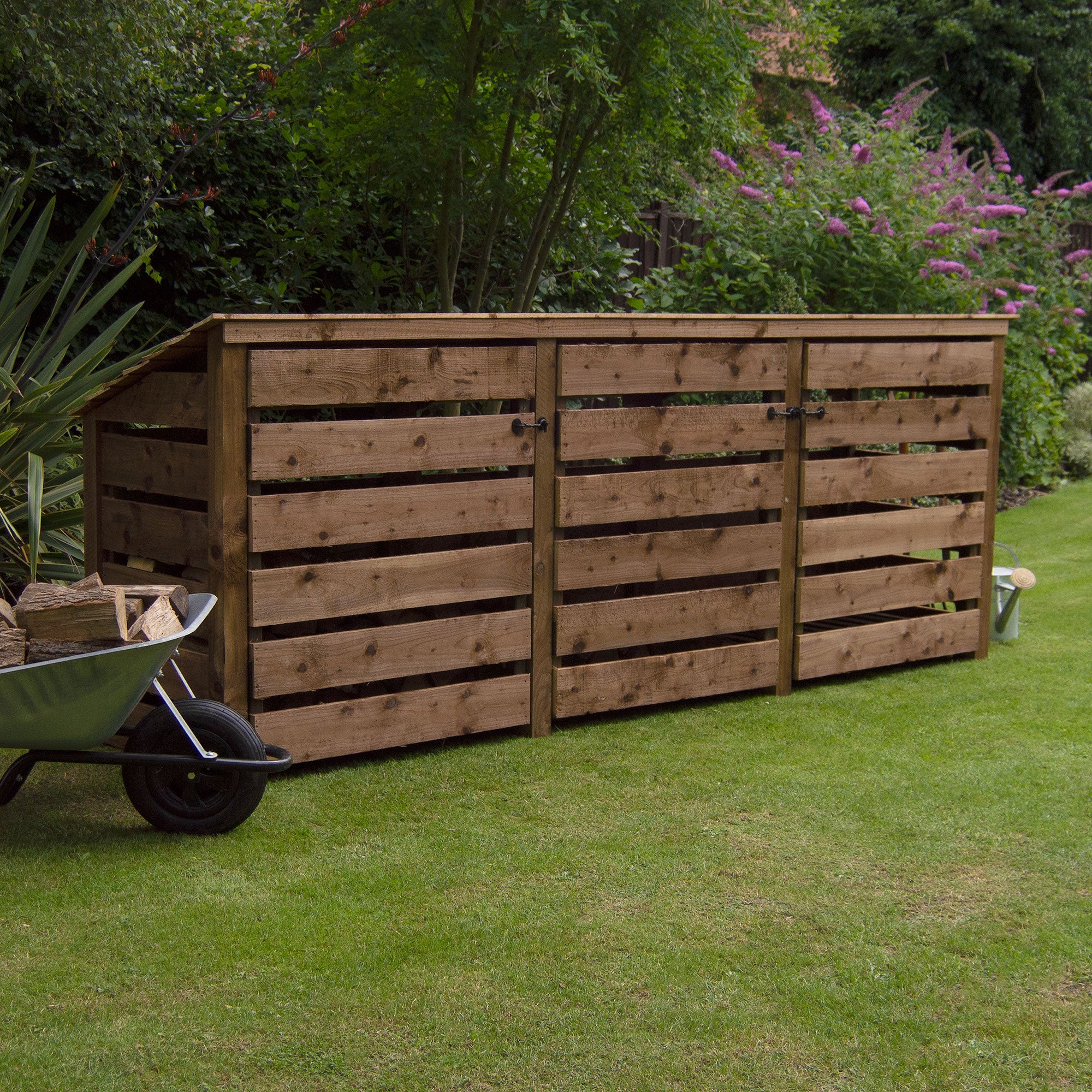 Ryhall Log Store - Rustic Brown - Slatted Panels - 9ft Wide x 4ft Tall