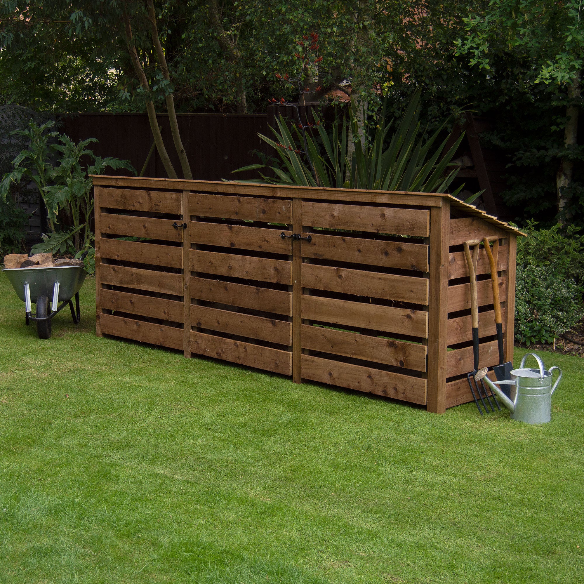 Ryhall Log Store - Rustic Brown - Slatted Panels - 9ft Wide x 4ft Tall