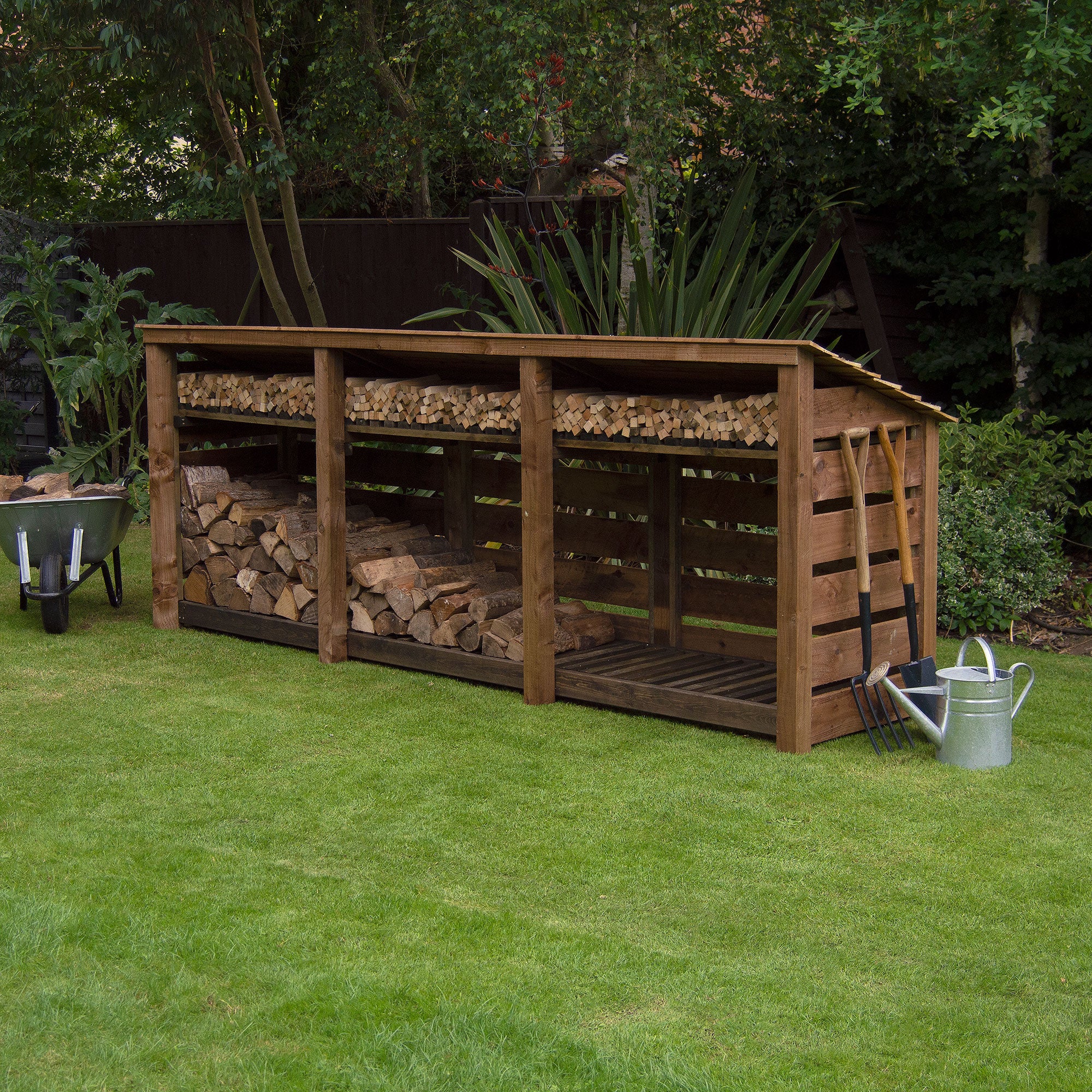 Ryhall Log Store - Rustic Brown - Slatted Panels - 9ft Wide x 4ft Tall