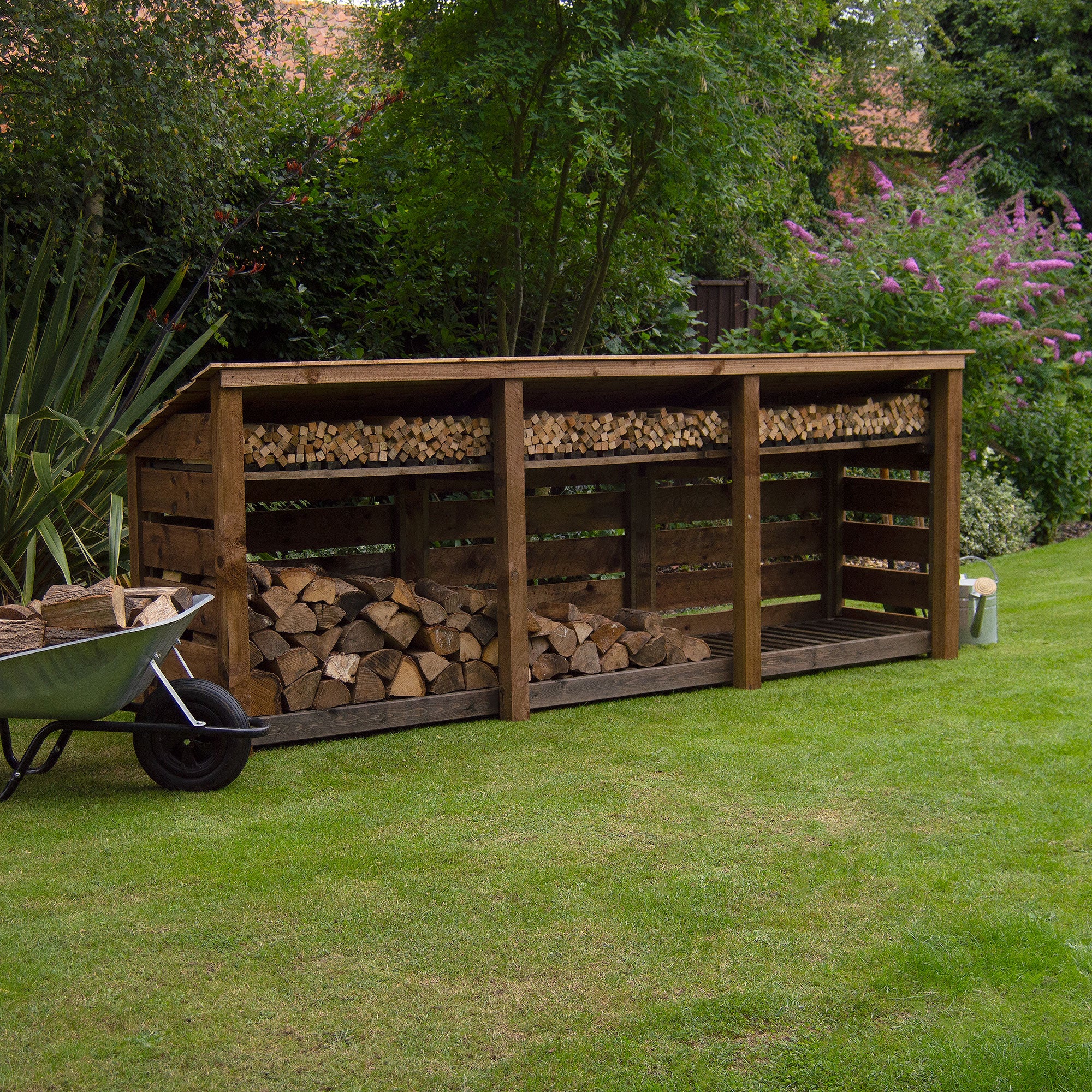 Empingham Log Store - Rustic Brown - Slatted Panels - 11ft Wide x 4ft Tall