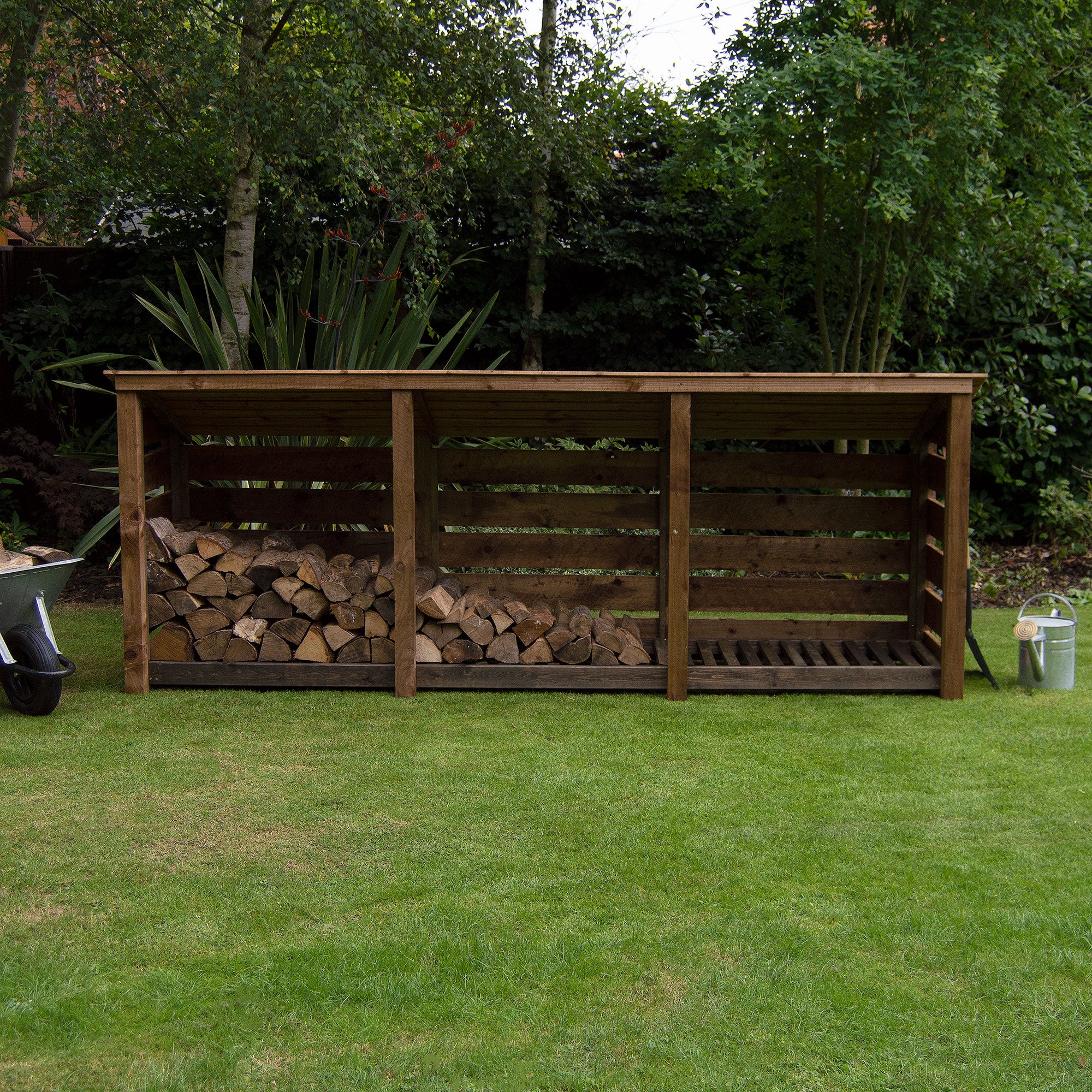 Ryhall Log Store - Rustic Brown - Slatted Panels - 9ft Wide x 4ft Tall