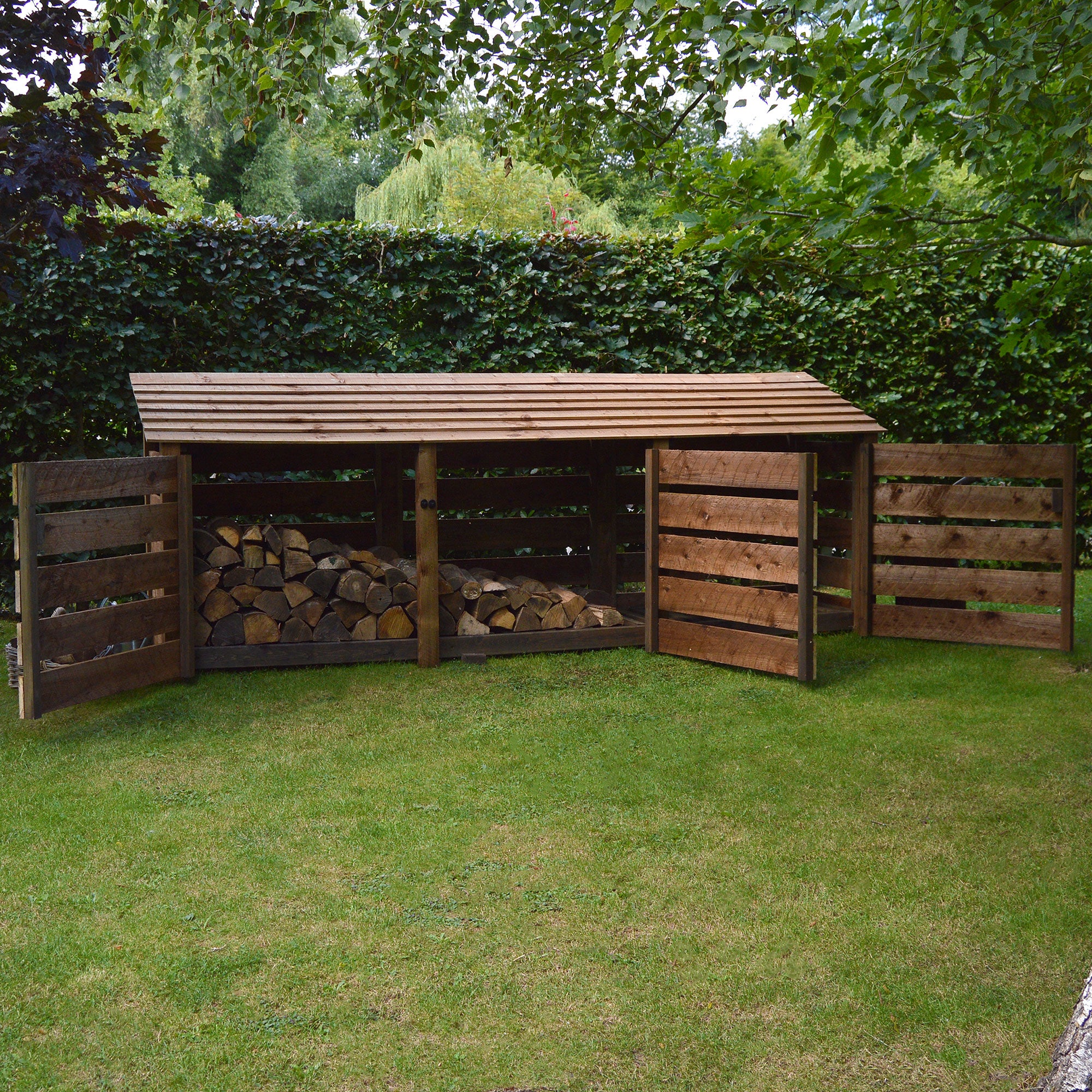 Ryhall Log Store - Rustic Brown - Slatted Panels - 9ft Wide x 4ft Tall