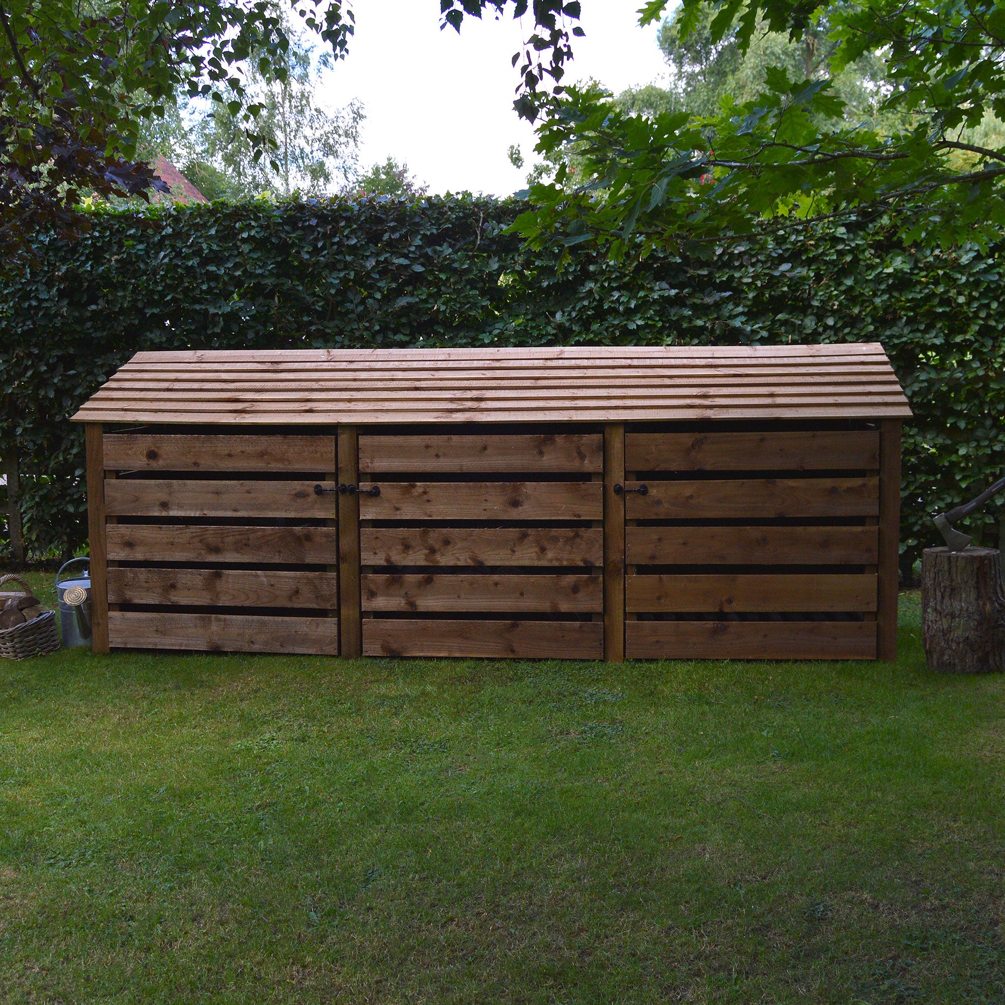 Ryhall Log Store - Rustic Brown - Slatted Panels - 9ft Wide x 4ft Tall