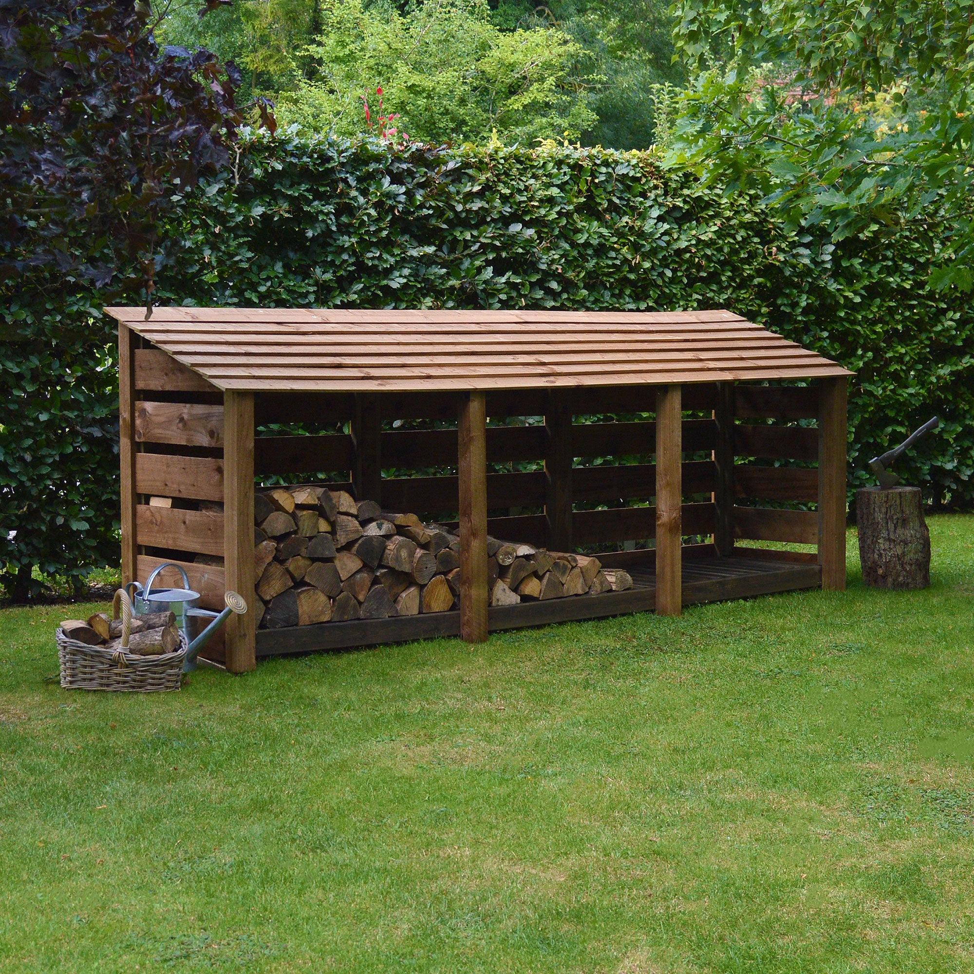 Ryhall Log Store - Rustic Brown - Slatted Panels - 9ft Wide x 4ft Tall