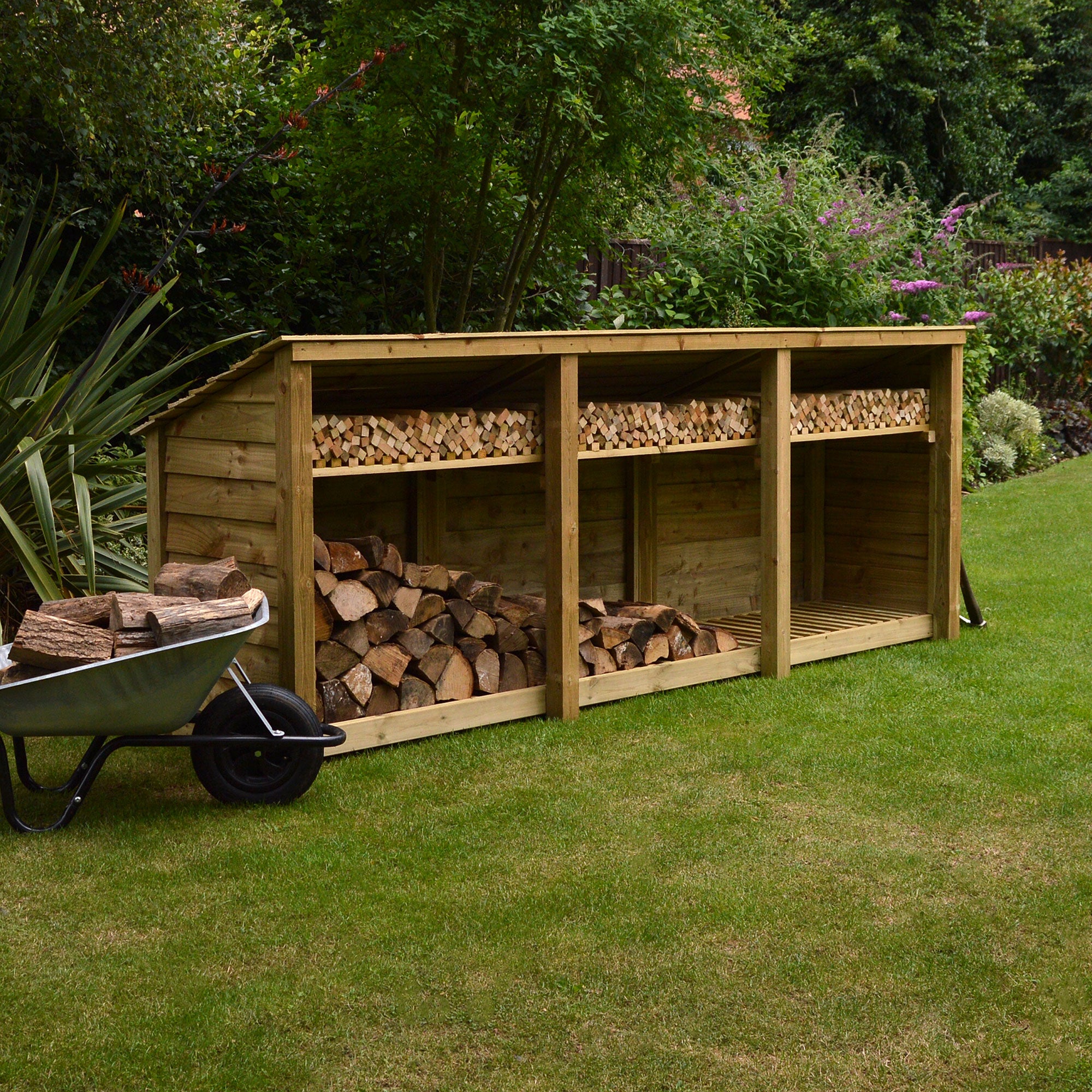 Ryhall Log Store - Light Green - Solid Panels - 9ft Wide x 4ft Tall