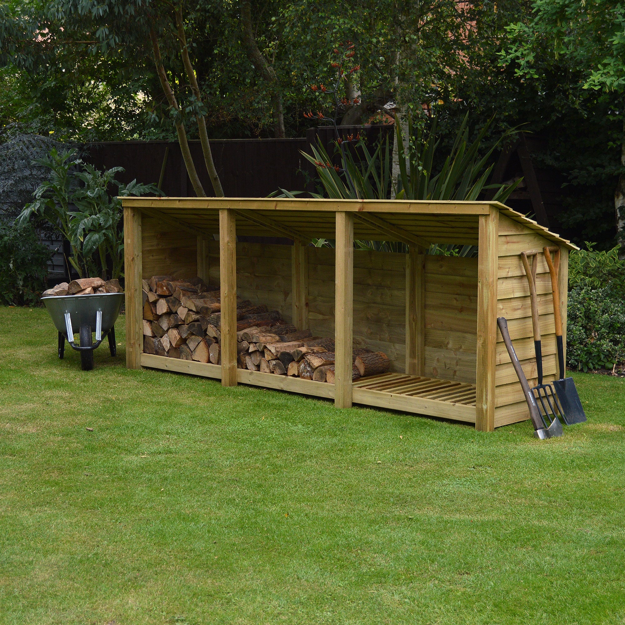 Ryhall Log Store - Light Green - Solid Panels - 9ft Wide x 4ft Tall