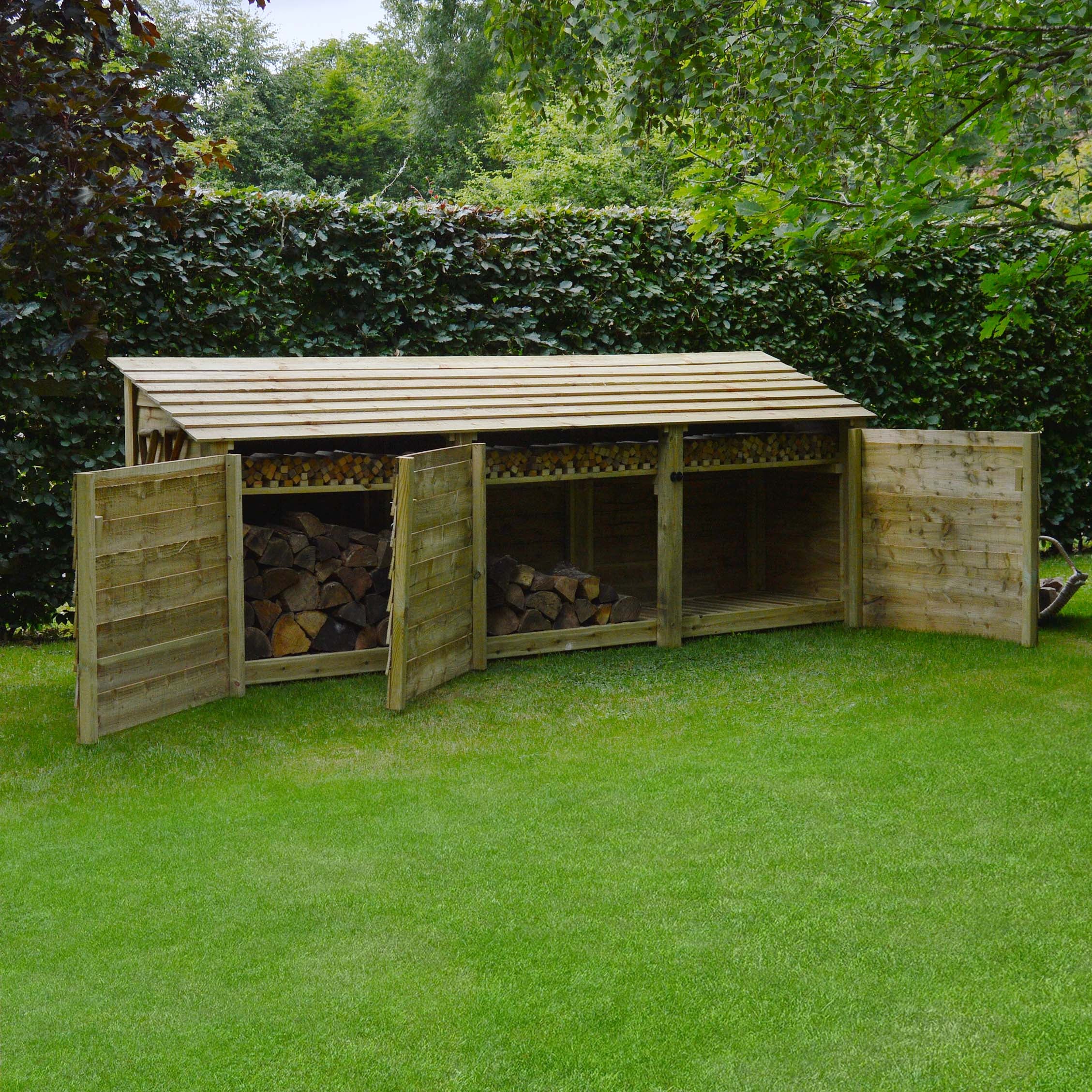 Ryhall Log Store - Light Green - Solid Panels - 9ft Wide x 4ft Tall