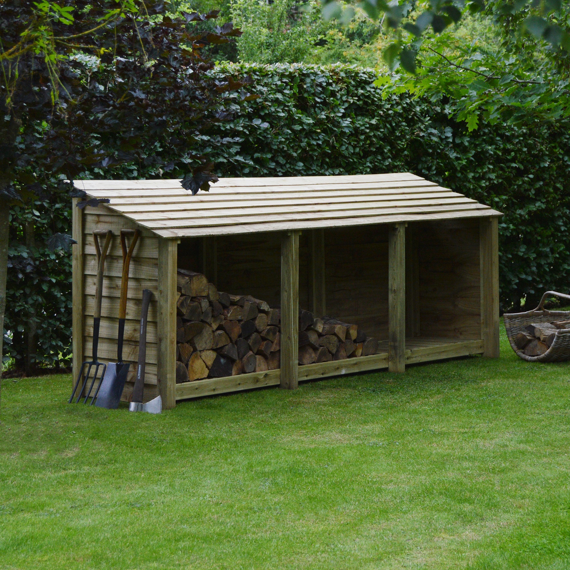 Ryhall Log Store - Light Green - Solid Panels - 9ft Wide x 4ft Tall