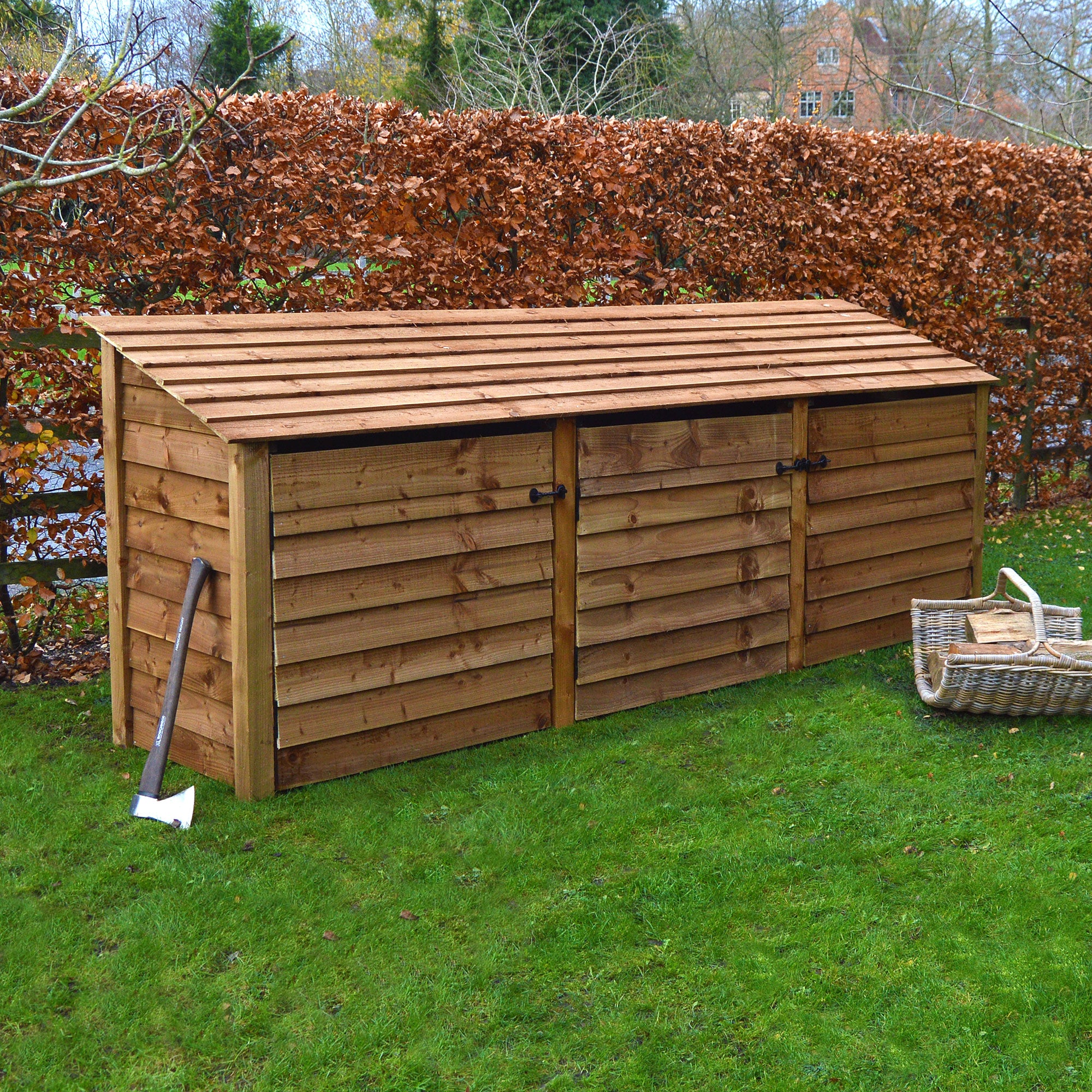 Empingham Log Store - Rustic Brown - Solid Panels - 11ft Wide x 4ft Tall