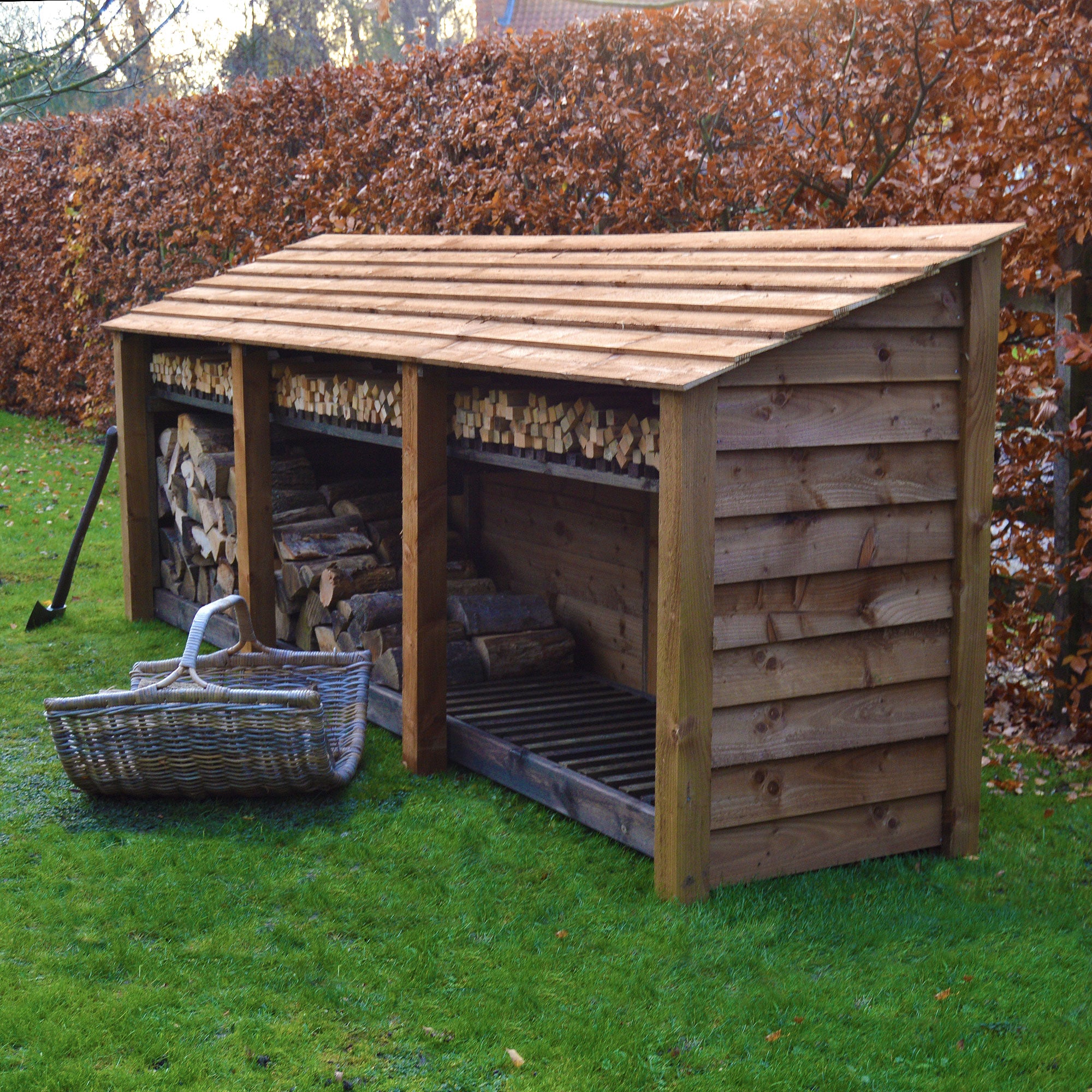 Ryhall Log Store - Rustic Brown - Solid Panels - 9ft Wide x 4ft Tall