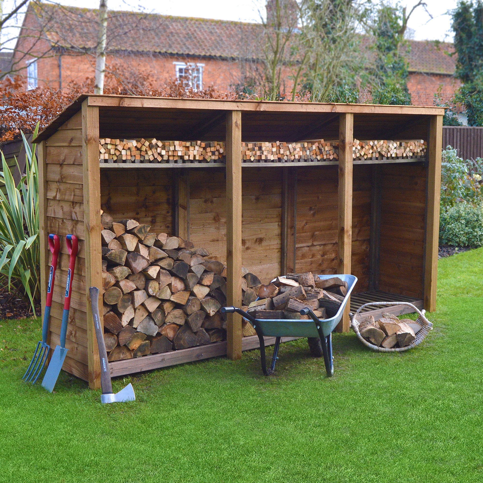 Empingham Log Store - Rustic Brown - Solid Panels - 11ft Wide x 6ft Tall