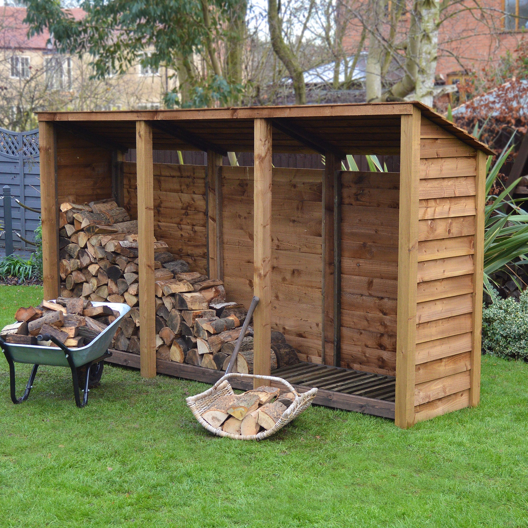 Ryhall Log Store - Rustic Brown - Solid Panels - 9ft Wide x 6ft Tall
