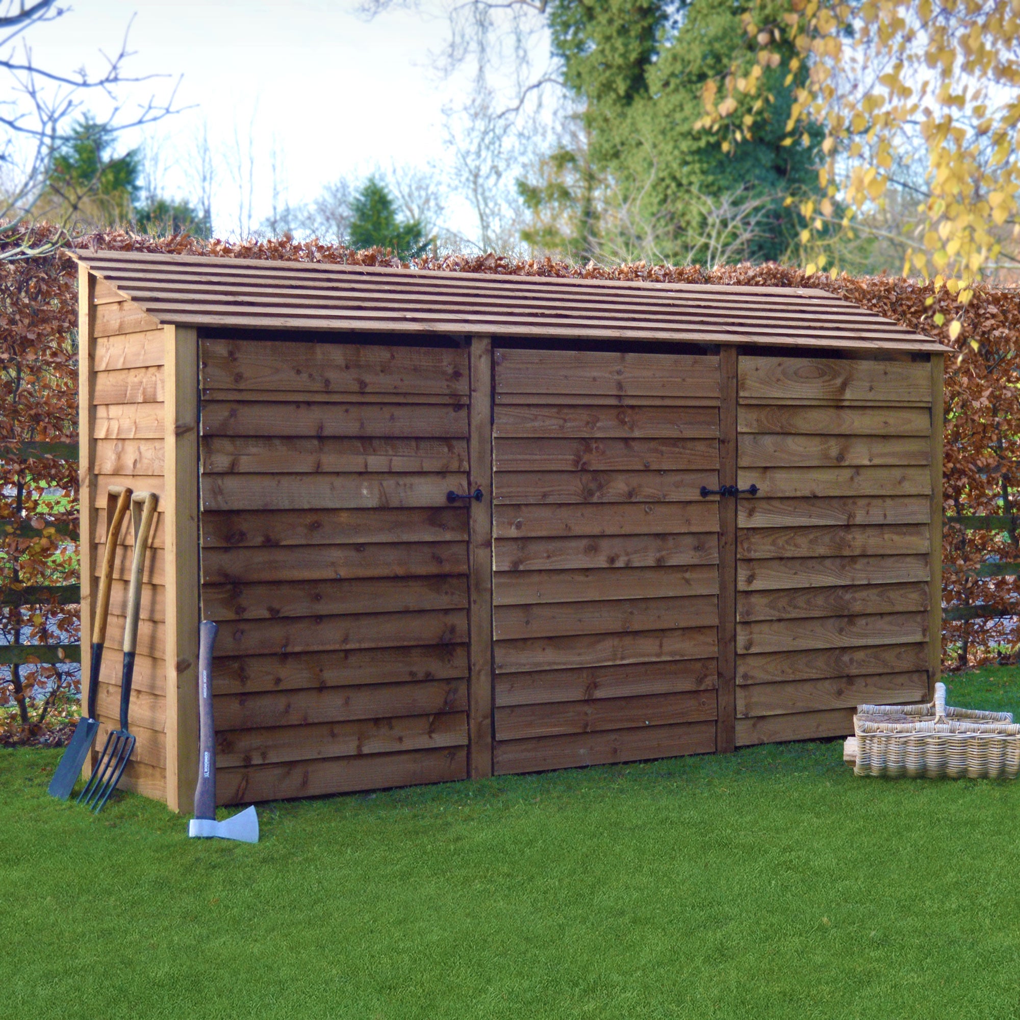 Ryhall Log Store - Rustic Brown - Solid Panels - 9ft Wide x 6ft Tall