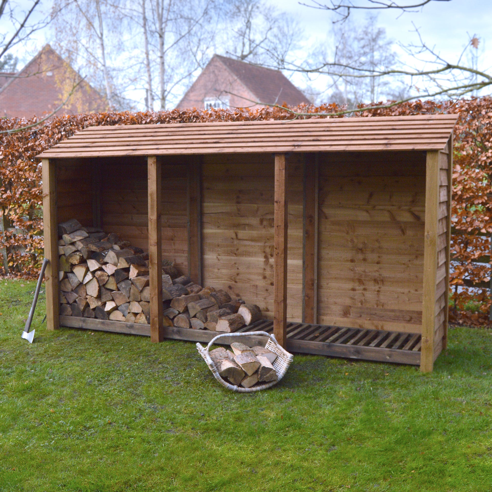 Ryhall Log Store - Rustic Brown - Solid Panels - 9ft Wide x 6ft Tall