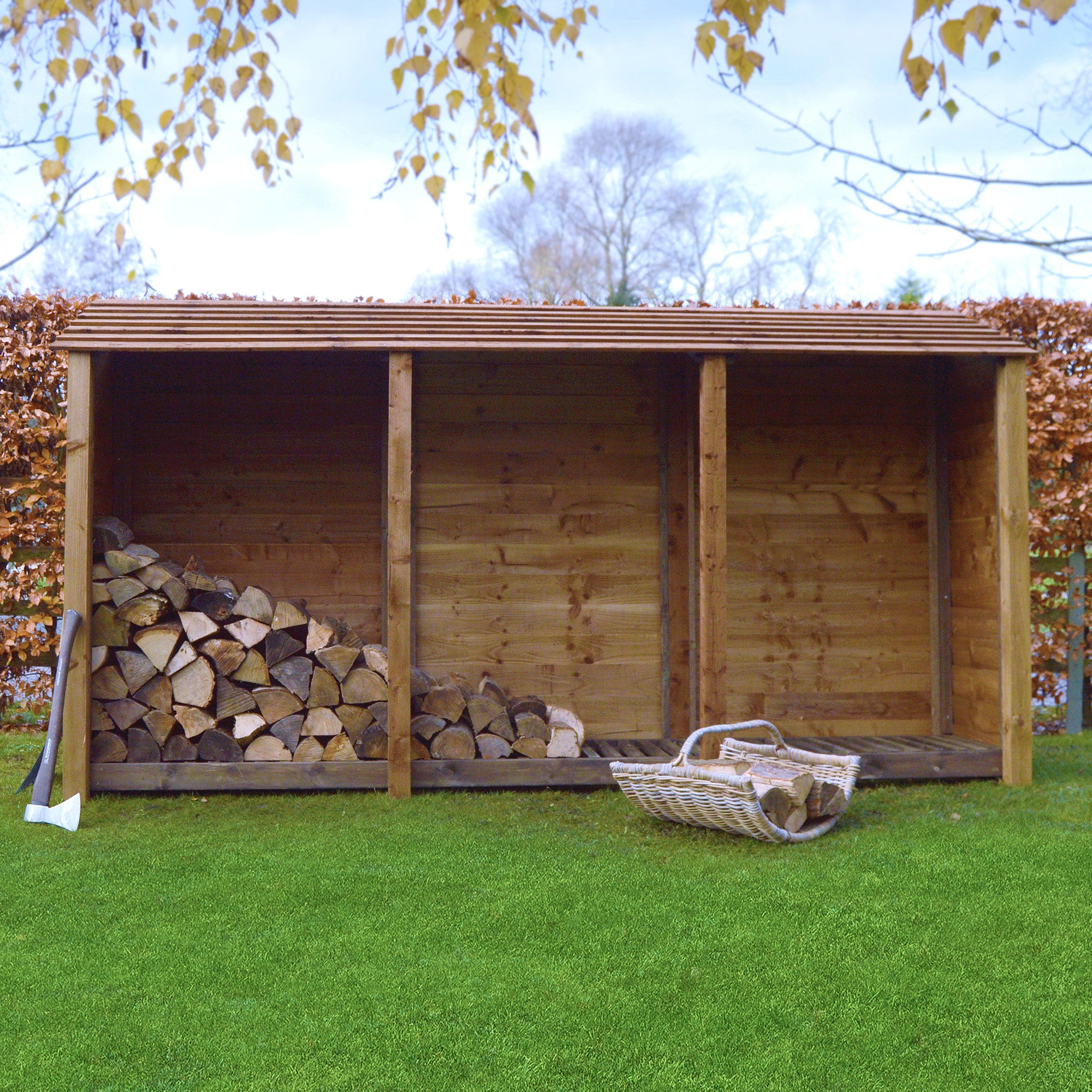 Ryhall Log Store - Rustic Brown - Solid Panels - 9ft Wide x 6ft Tall