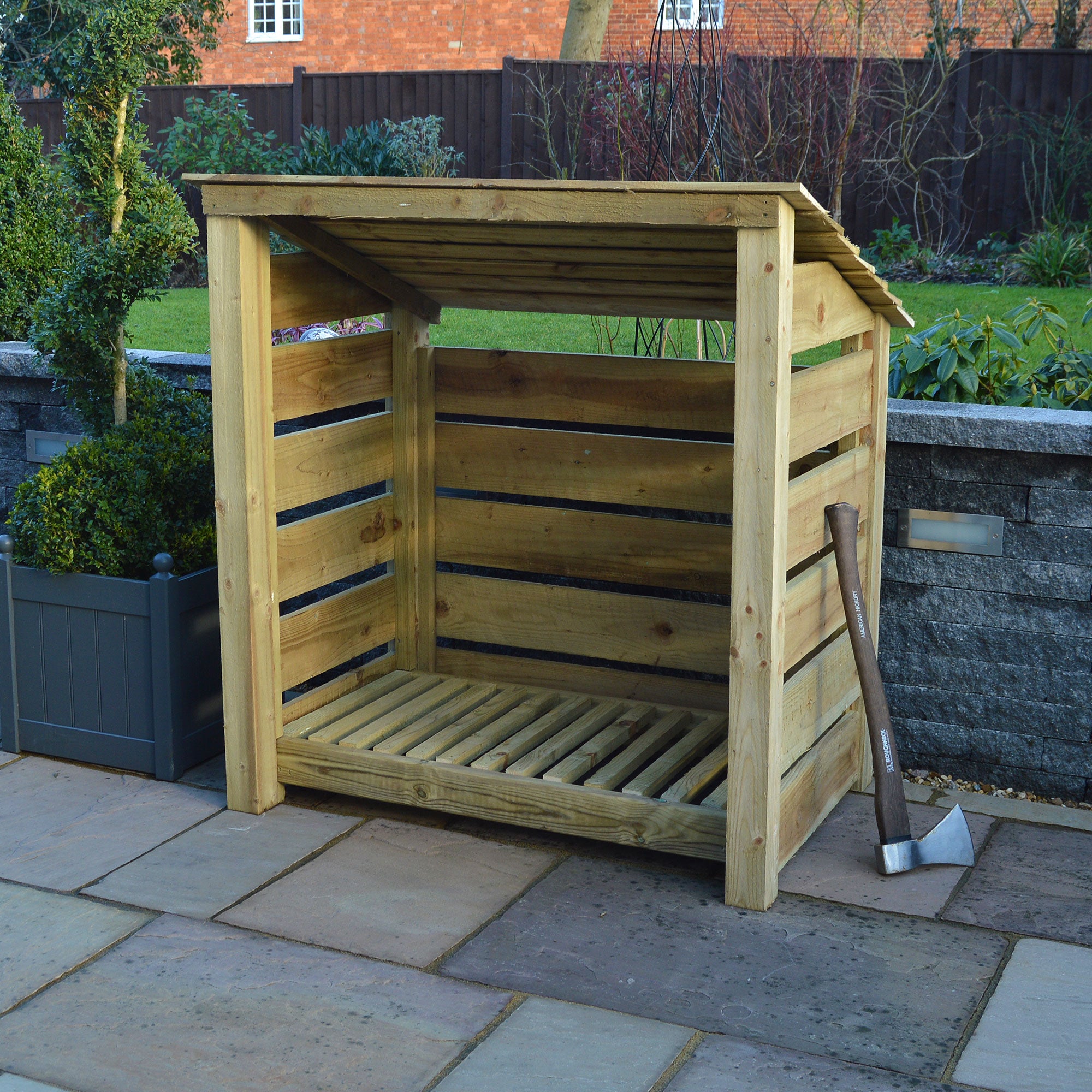 Greetham Log Store - Light Green - Slatted Panels - 4ft Wide x 4ft Tall - Clearance Grade