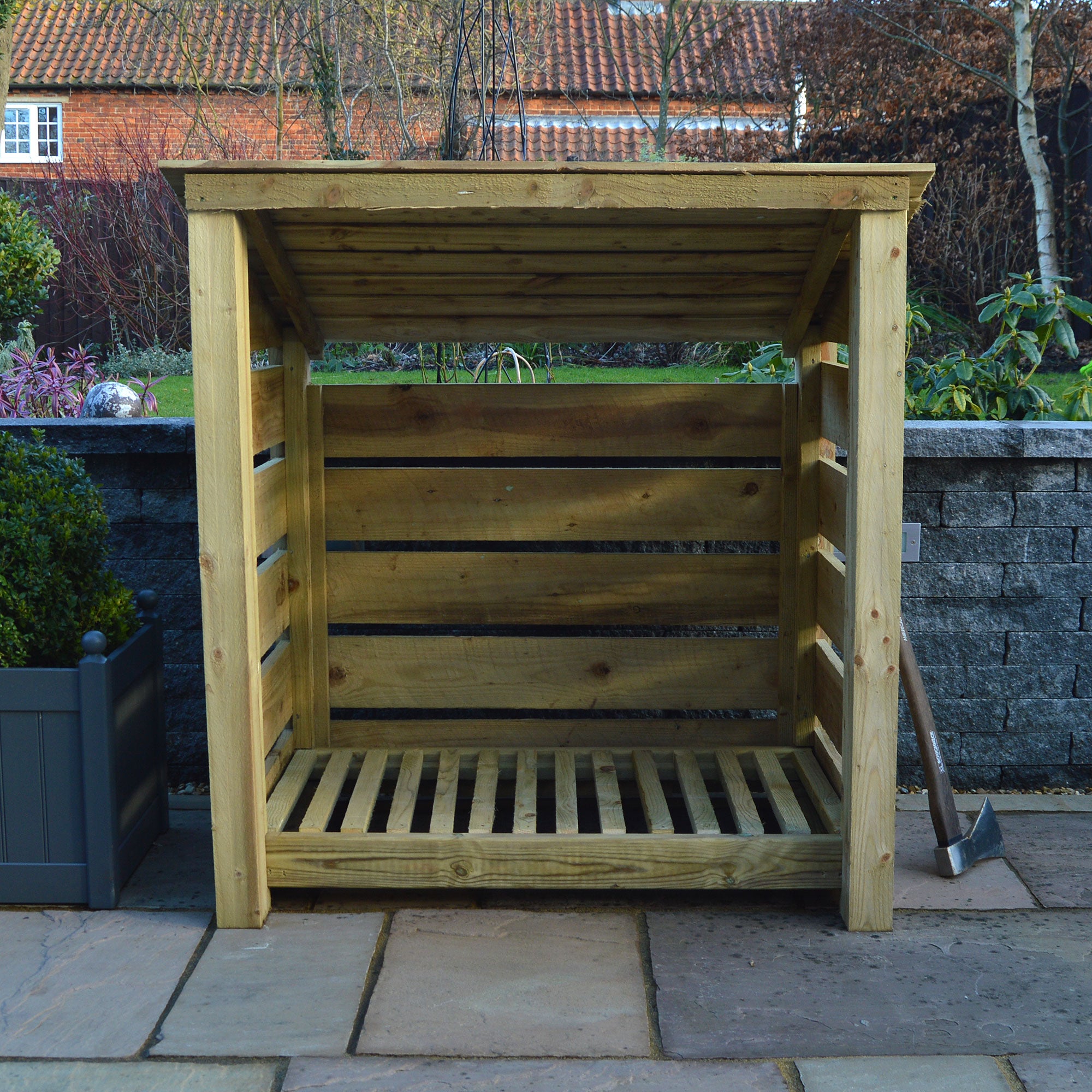 Greetham Log Store - Light Green - Slatted Panels - 4ft Wide x 4ft Tall - Clearance Grade