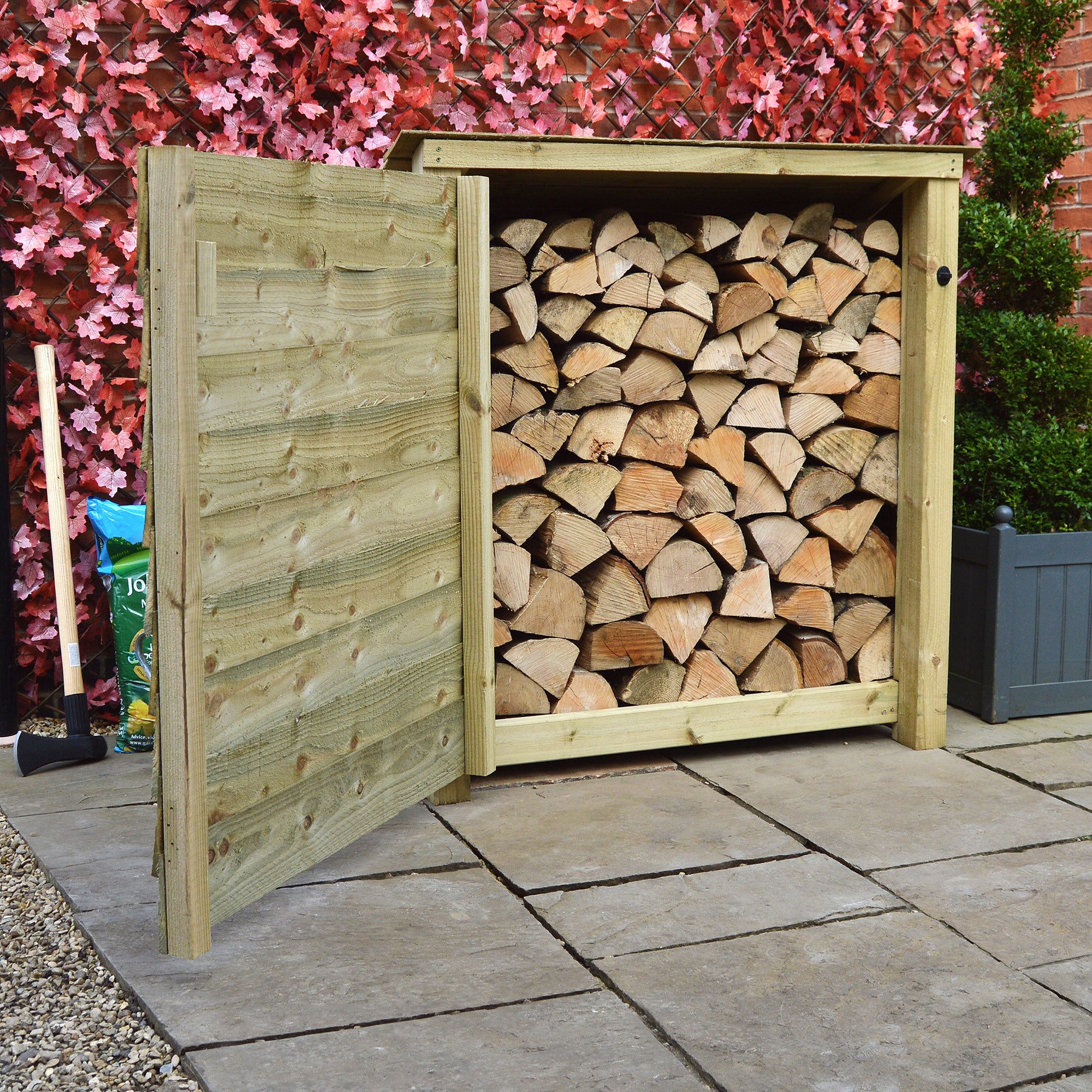 Greetham Log Store - Light Green - Solid Panels - 4ft Wide x 4ft Tall - Clearance Grade