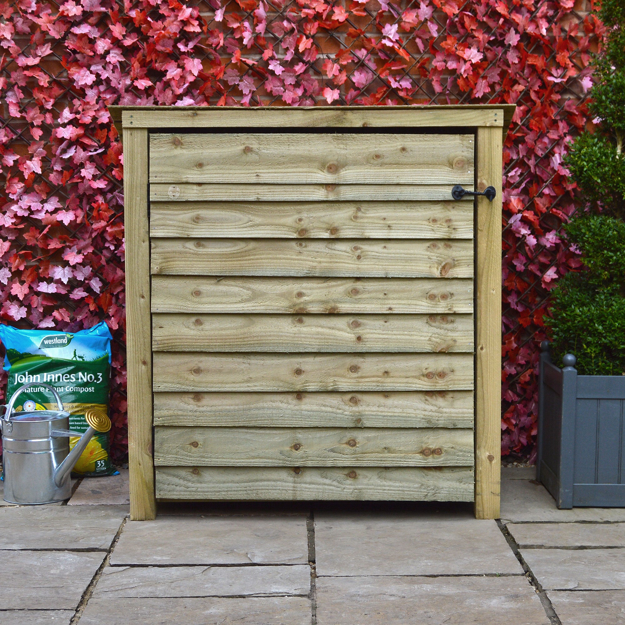 Greetham Log Store - Light Green - Solid Panels - 4ft Wide x 4ft Tall