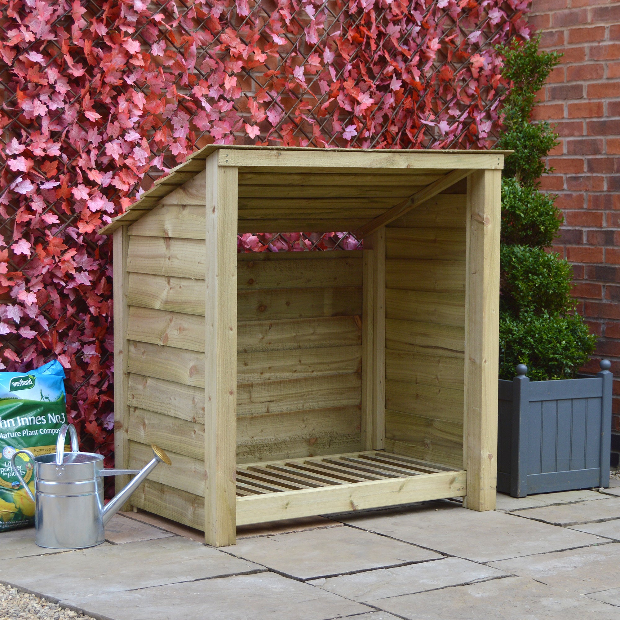 Greetham Log Store - Light Green - Solid Panels - 4ft Wide x 4ft Tall