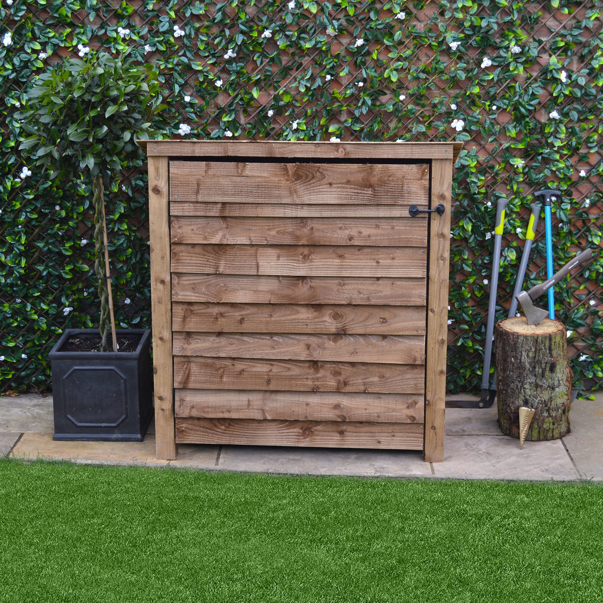 Greetham Log Store - Rustic Brown - Solid Panels - 4ft Wide x 4ft Tall - Clearance Grade