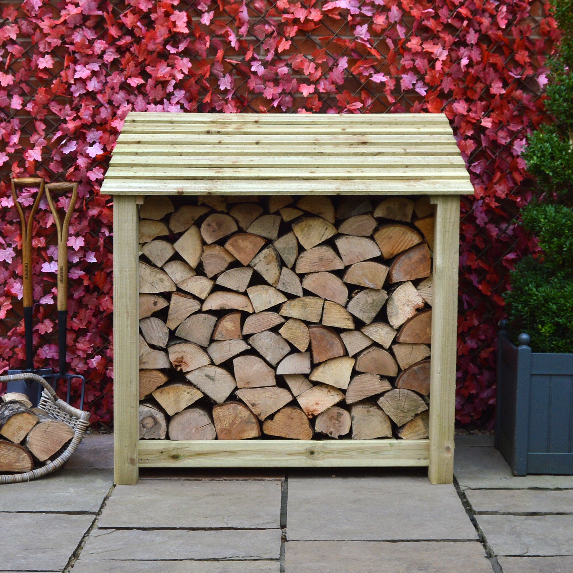 Greetham Log Store - Light Green - Solid Panels - 4ft Wide x 4ft Tall - Clearance Grade