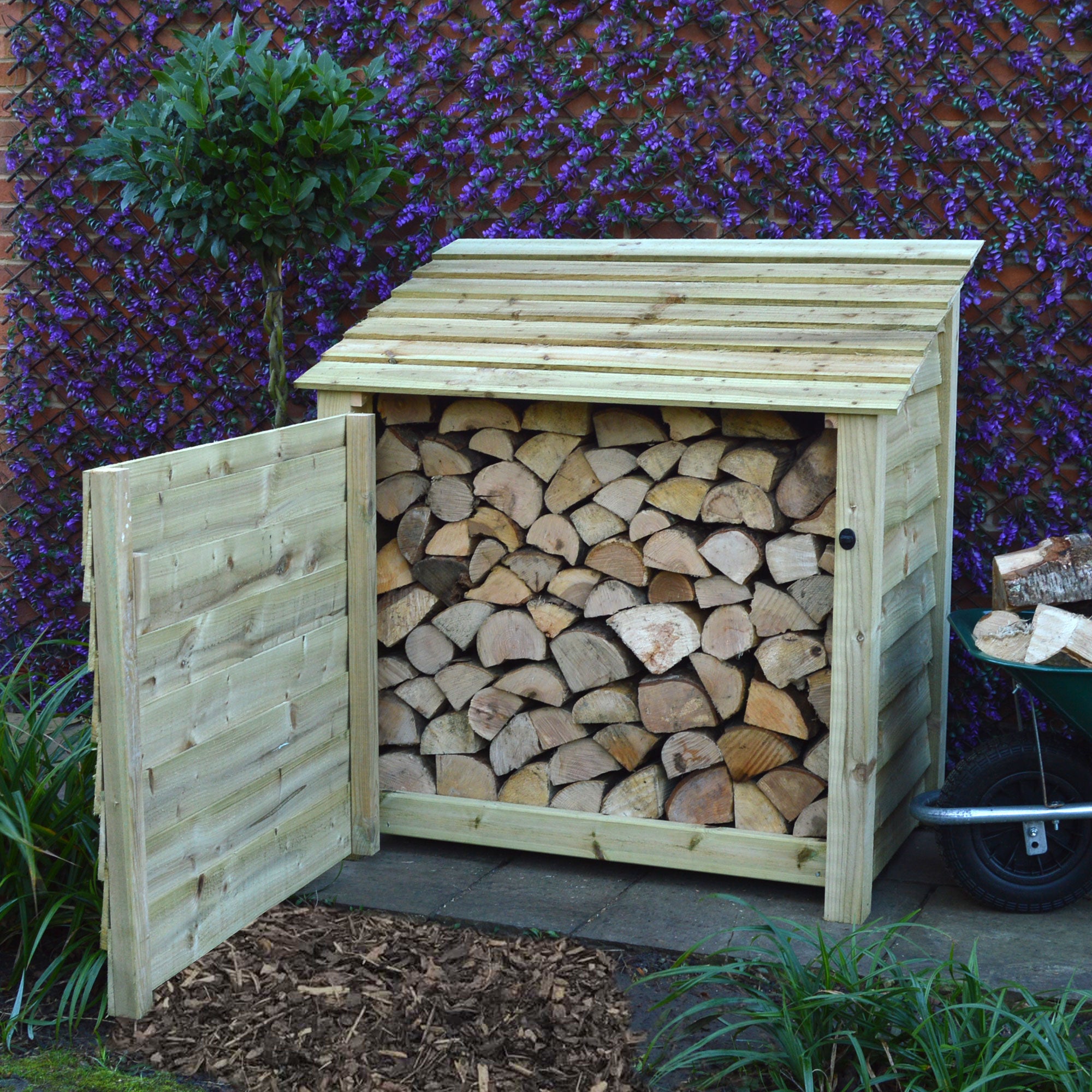 Greetham Log Store - Light Green - Solid Panels - 4ft Wide x 4ft Tall - Clearance Grade