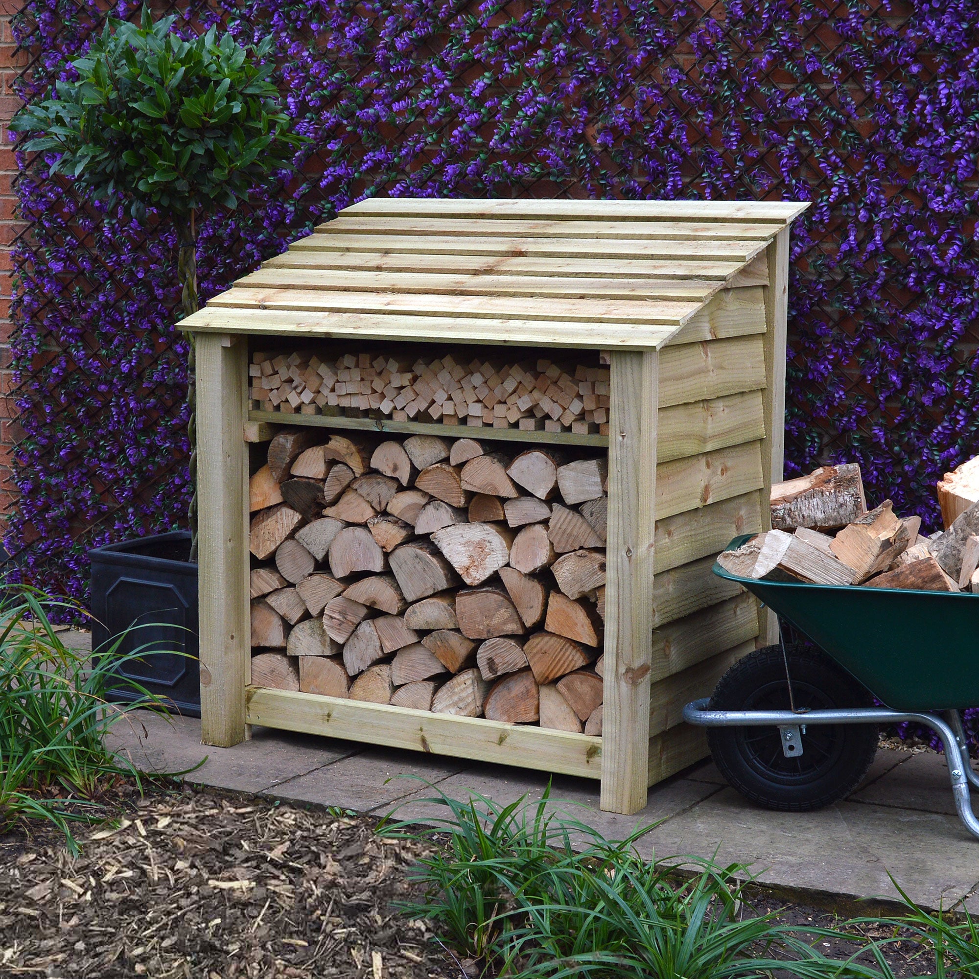 Greetham Log Store - Light Green - Solid Panels - 4ft Wide x 4ft Tall - Clearance Grade