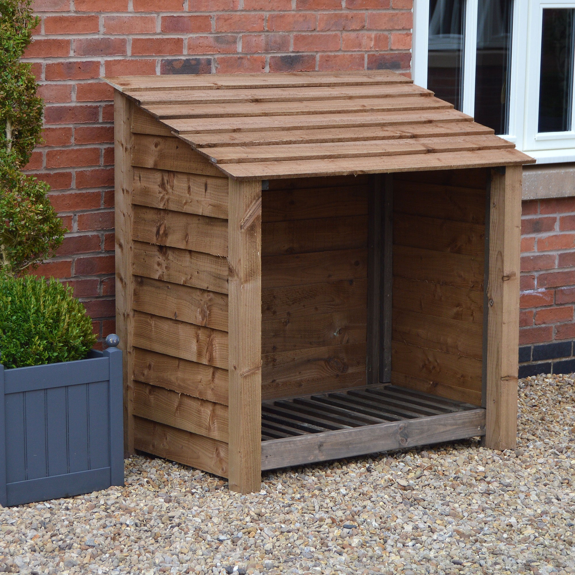 Greetham Log Store - Rustic Brown - Solid Panels - 4ft Wide x 4ft Tall