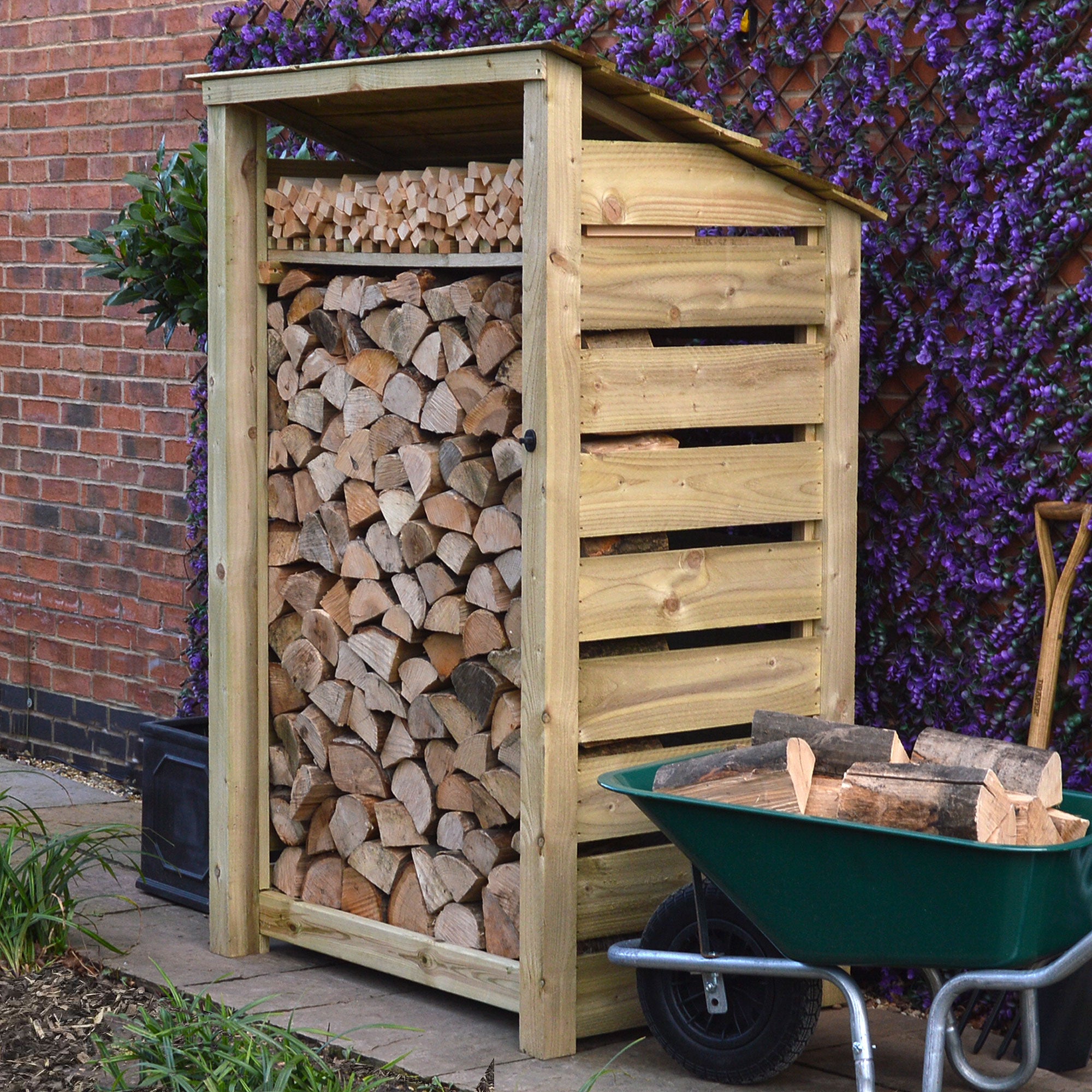 Greetham Log Store - Light Green - Slatted Panels - 4ft Wide x 6ft Tall