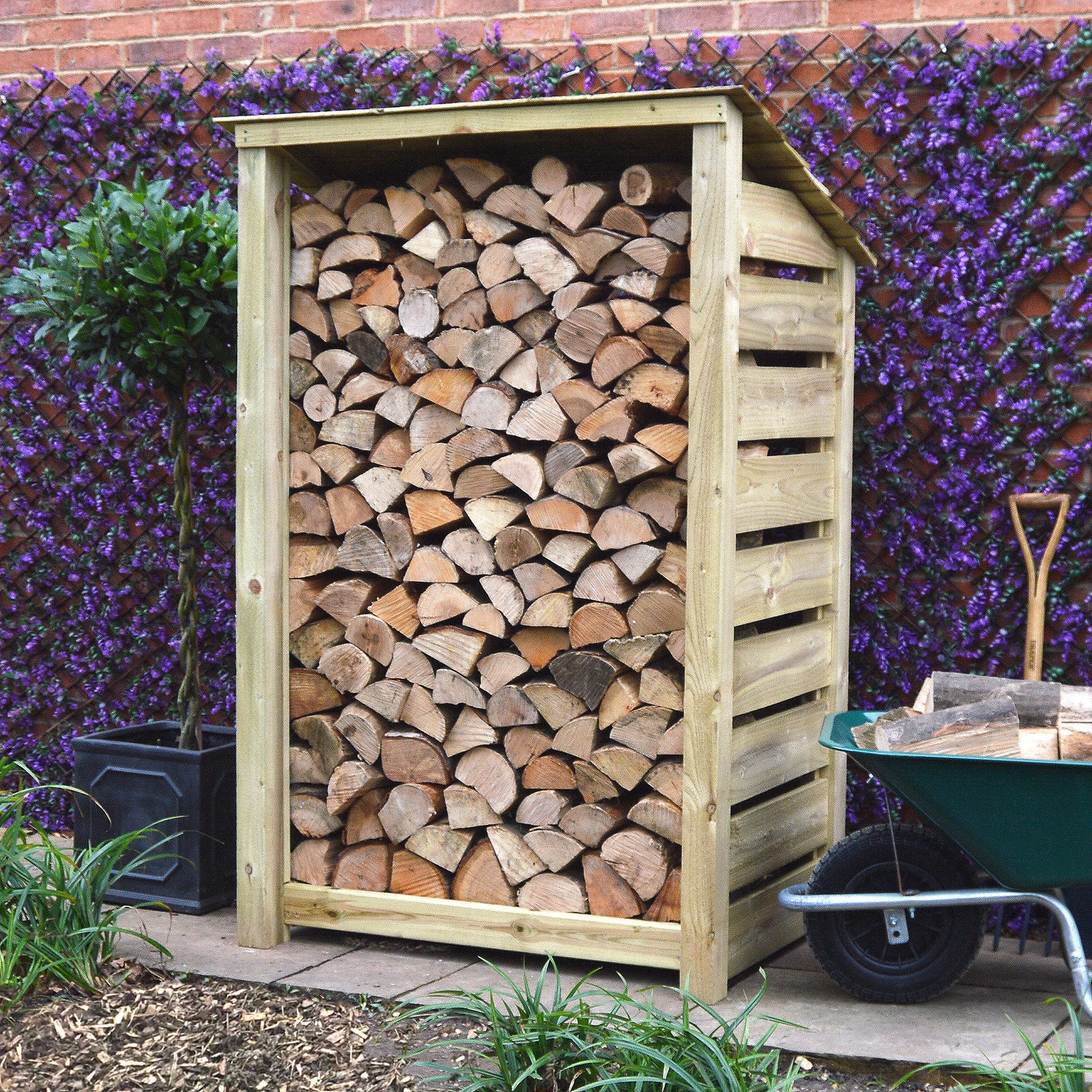 Greetham Log Store - Light Green - Slatted Panels - 4ft Wide x 6ft Tall - Clearance Grade