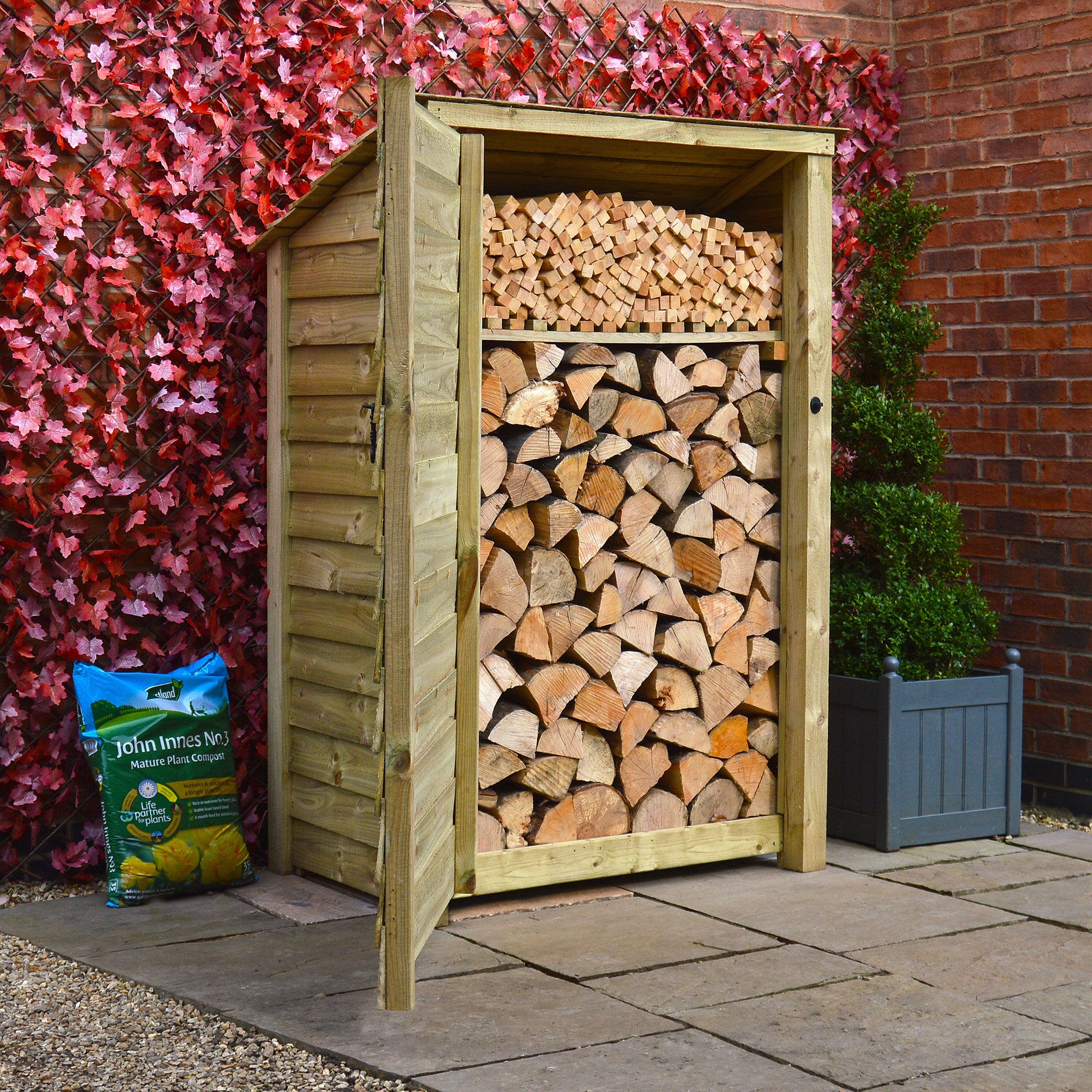 Greetham Log Store - Light Green - Solid Panels - 4ft Wide x 6ft Tall - Clearance Grade