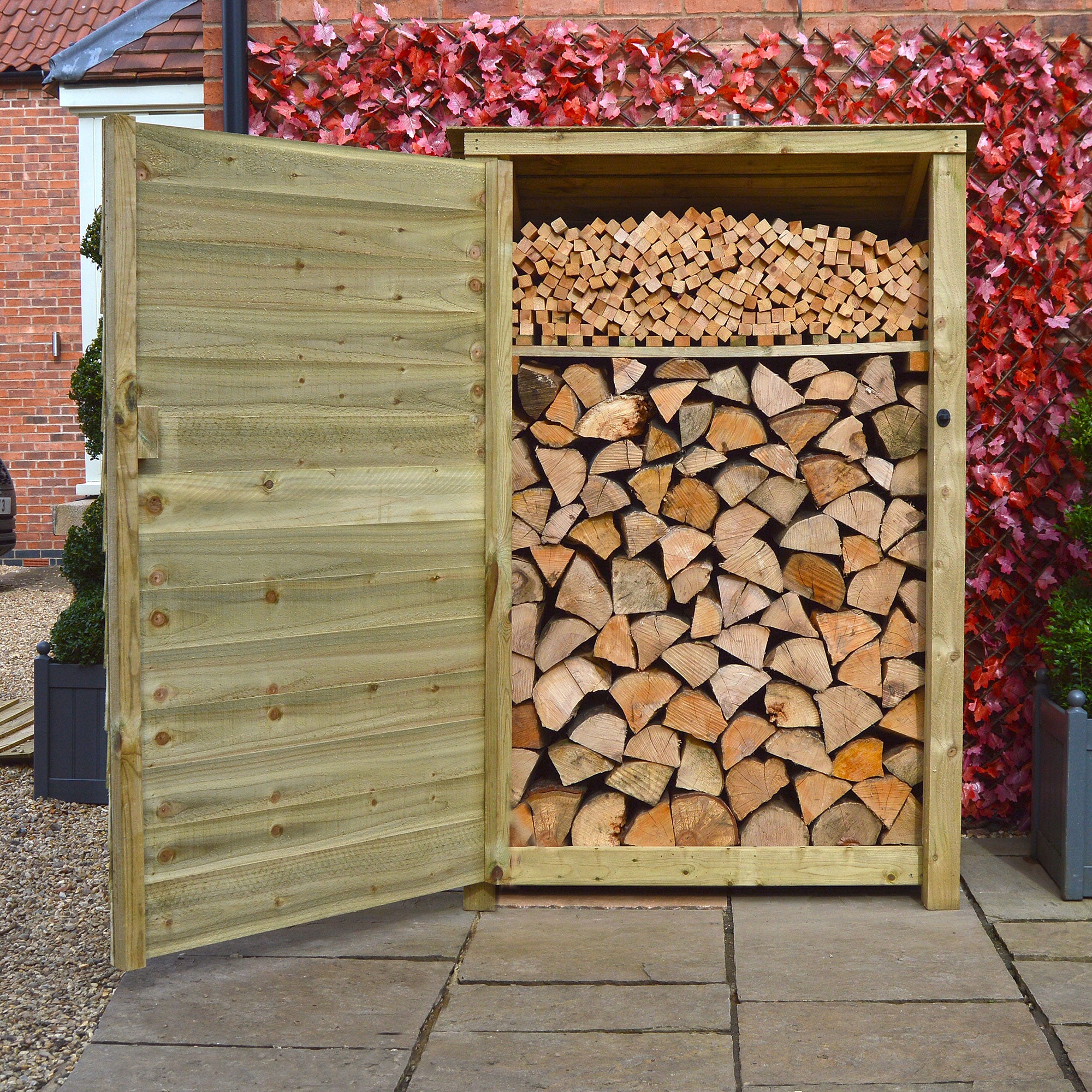 Greetham Log Store - Light Green - Solid Panels - 4ft Wide x 6ft Tall