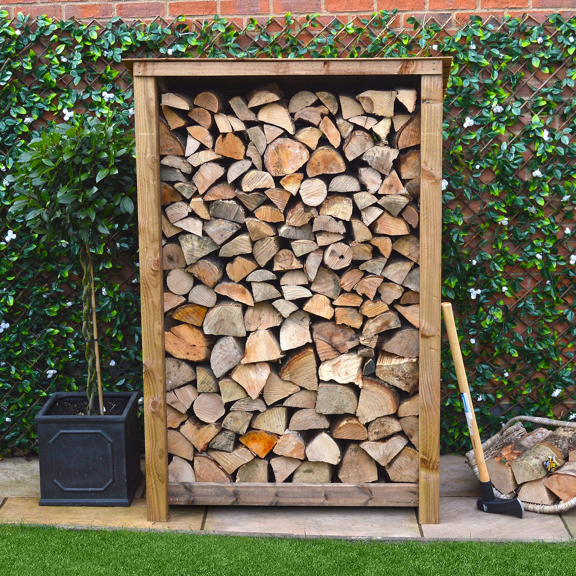 Greetham Log Store - Rustic Brown - Solid Panels - 4ft Wide x 6ft Tall