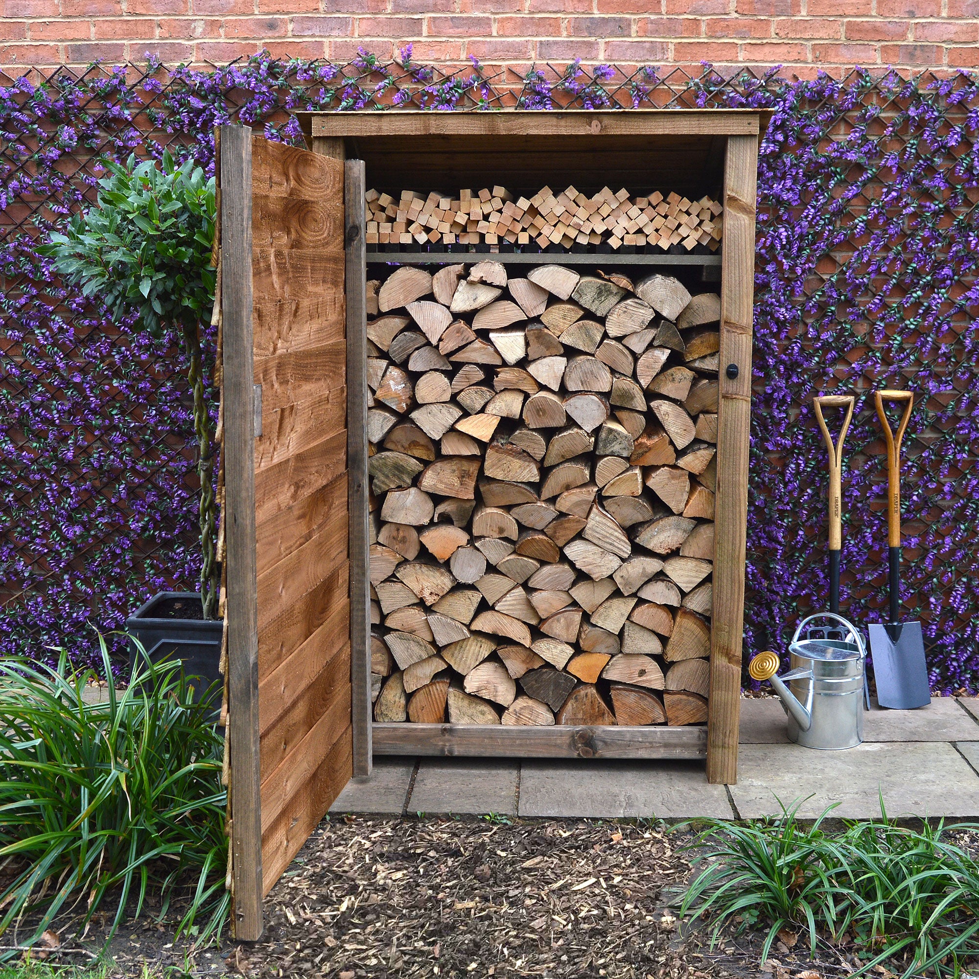 Greetham Log Store - Rustic Brown - Solid Panels - 4ft Wide x 6ft Tall