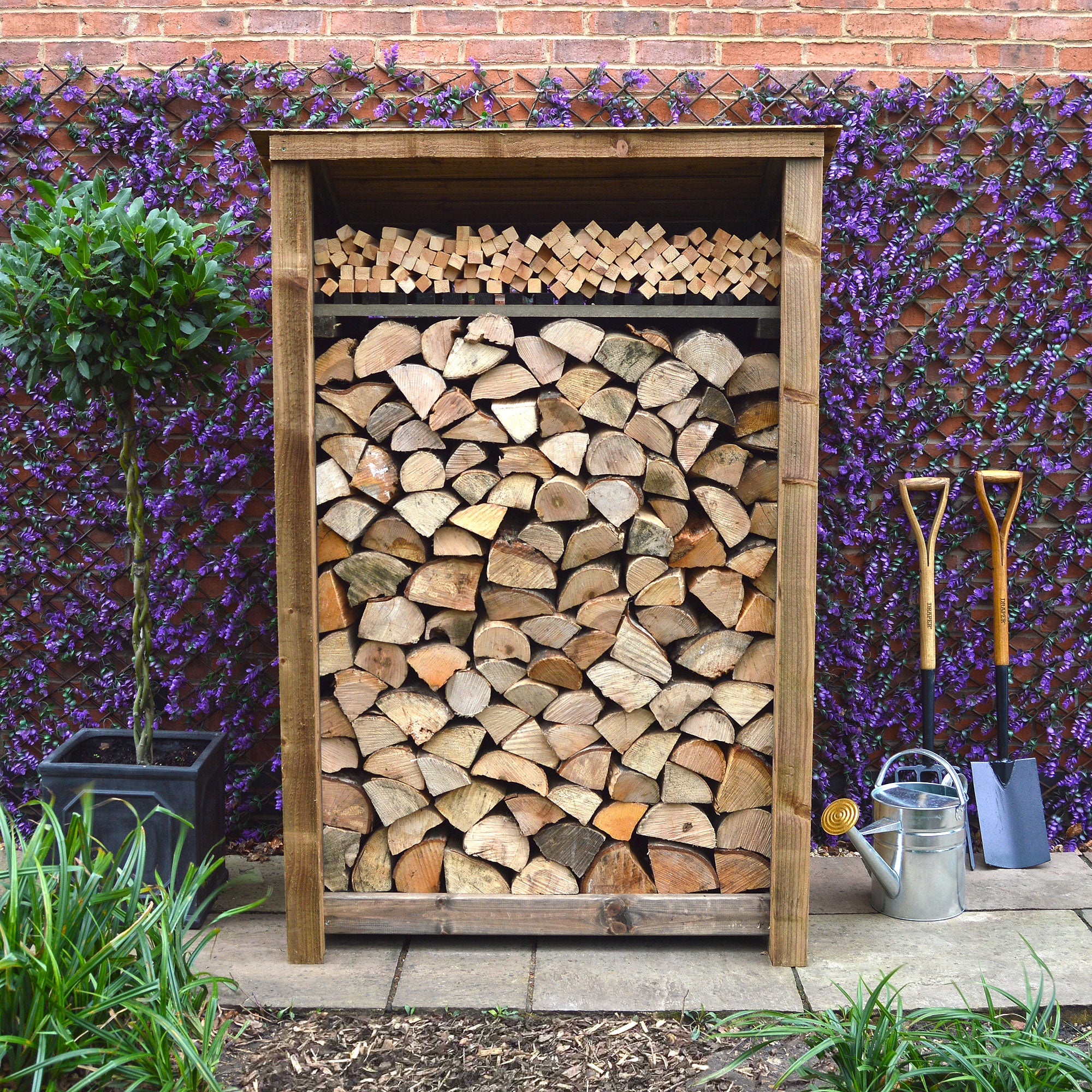 Greetham Log Store - Rustic Brown - Slatted Panels - 4ft Wide x 6ft Tall