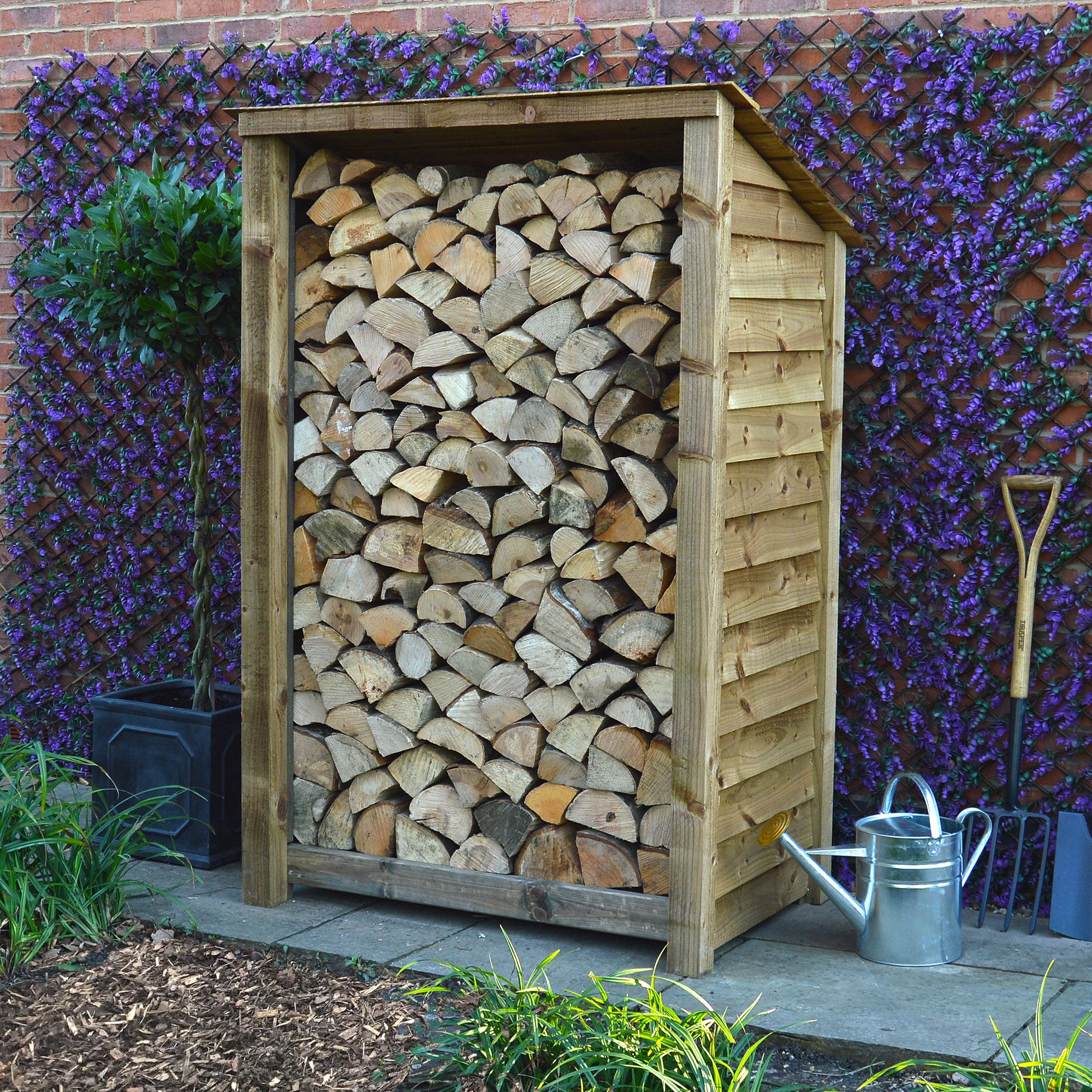 Greetham Log Store - Rustic Brown - Solid Panels - 4ft Wide x 6ft Tall