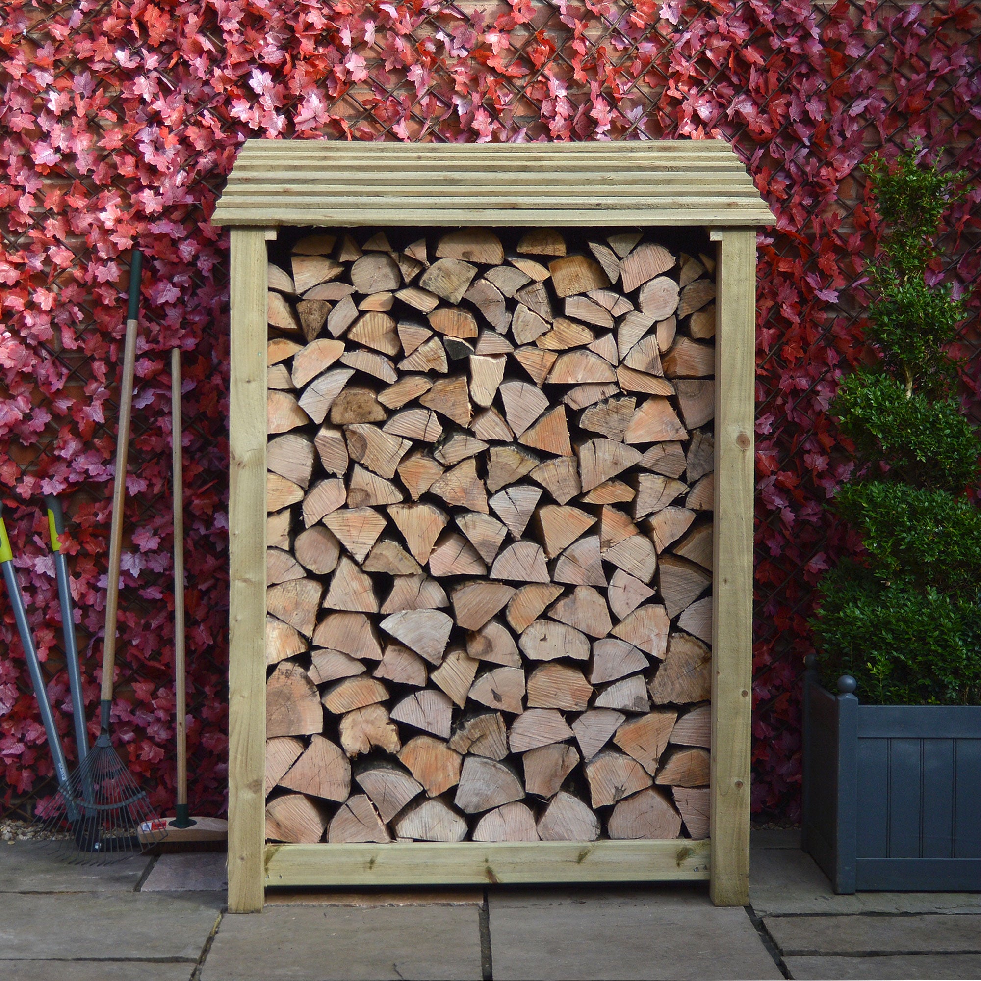 Greetham Log Store - Light Green - Slatted Panels - 4ft Wide x 6ft Tall