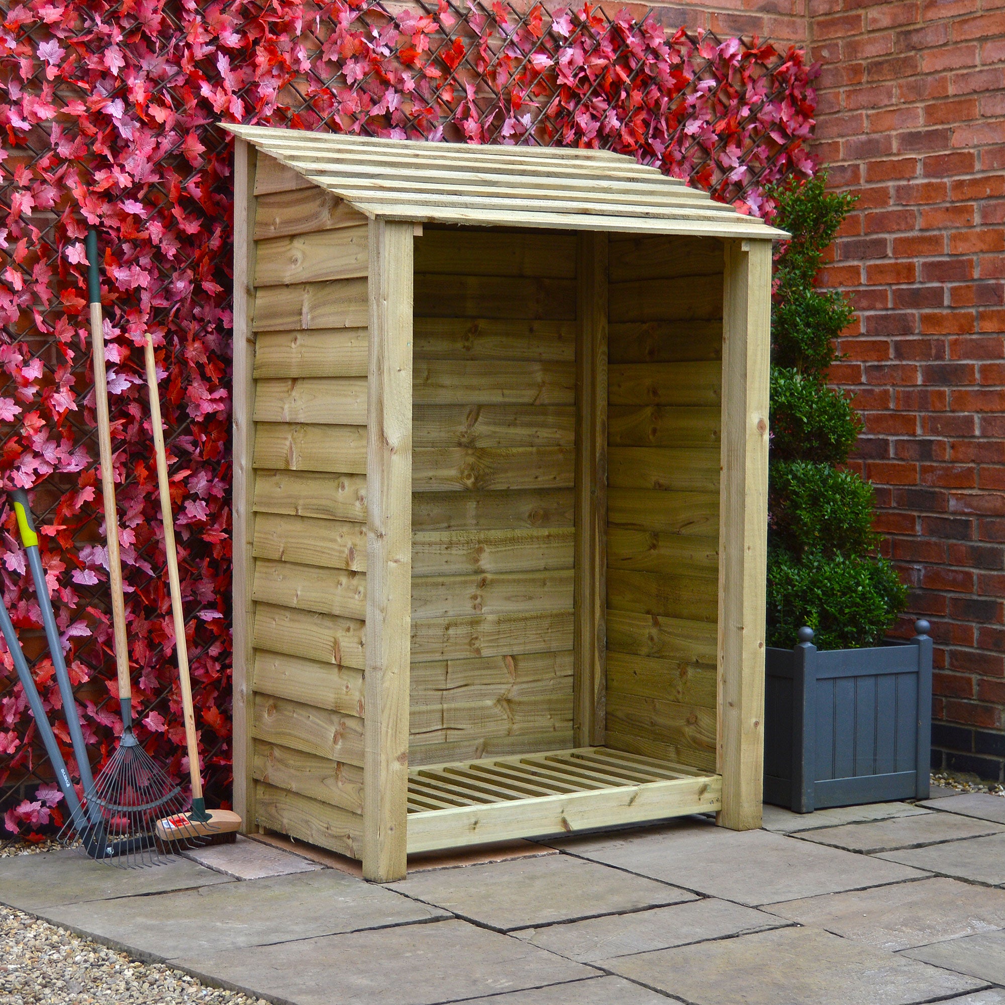 Greetham Log Store - Light Green - Solid Panels - 4ft Wide x 6ft Tall - Clearance Grade