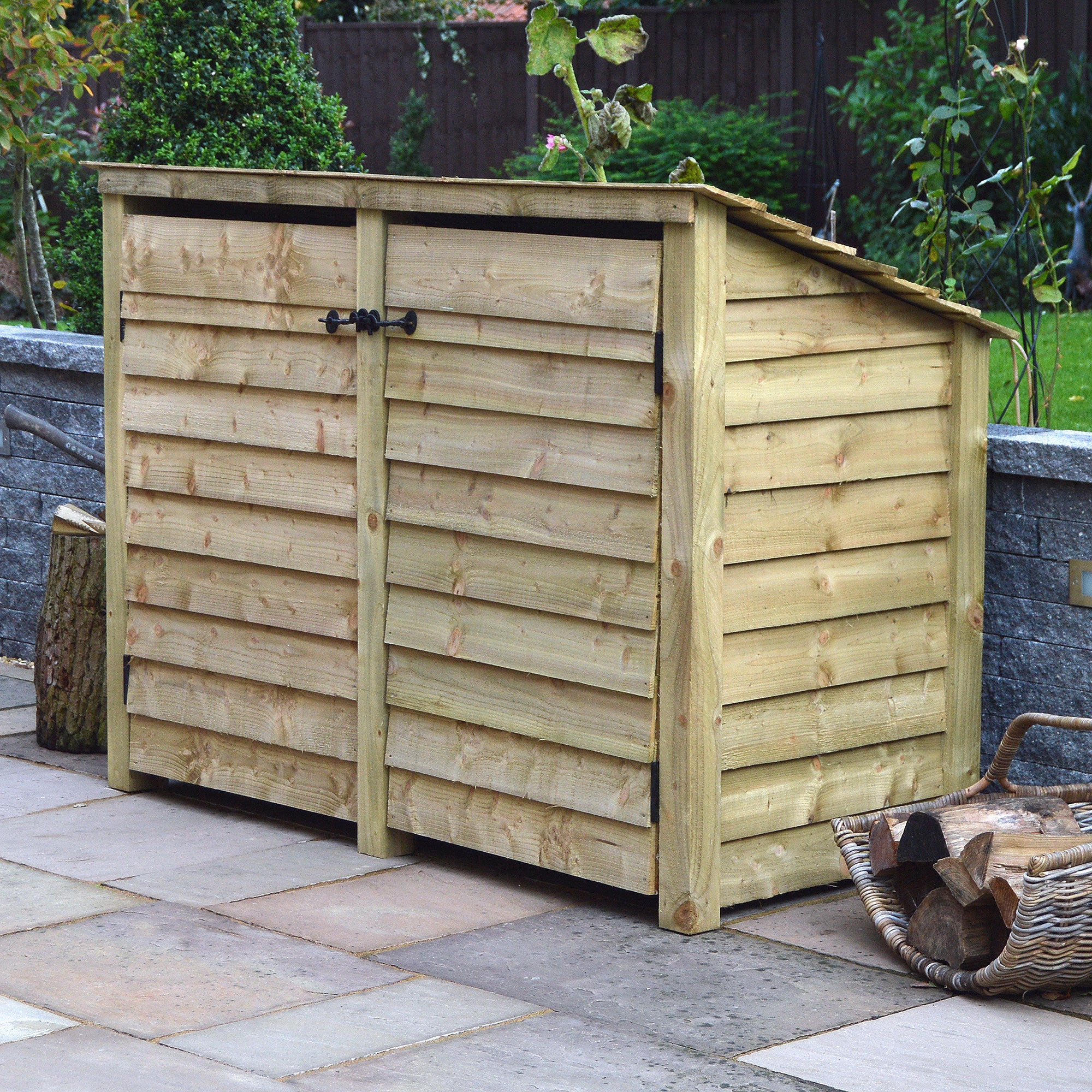 Hambleton Log Store - Light Green - Solid Panels - 6ft Wide x 4ft Tall