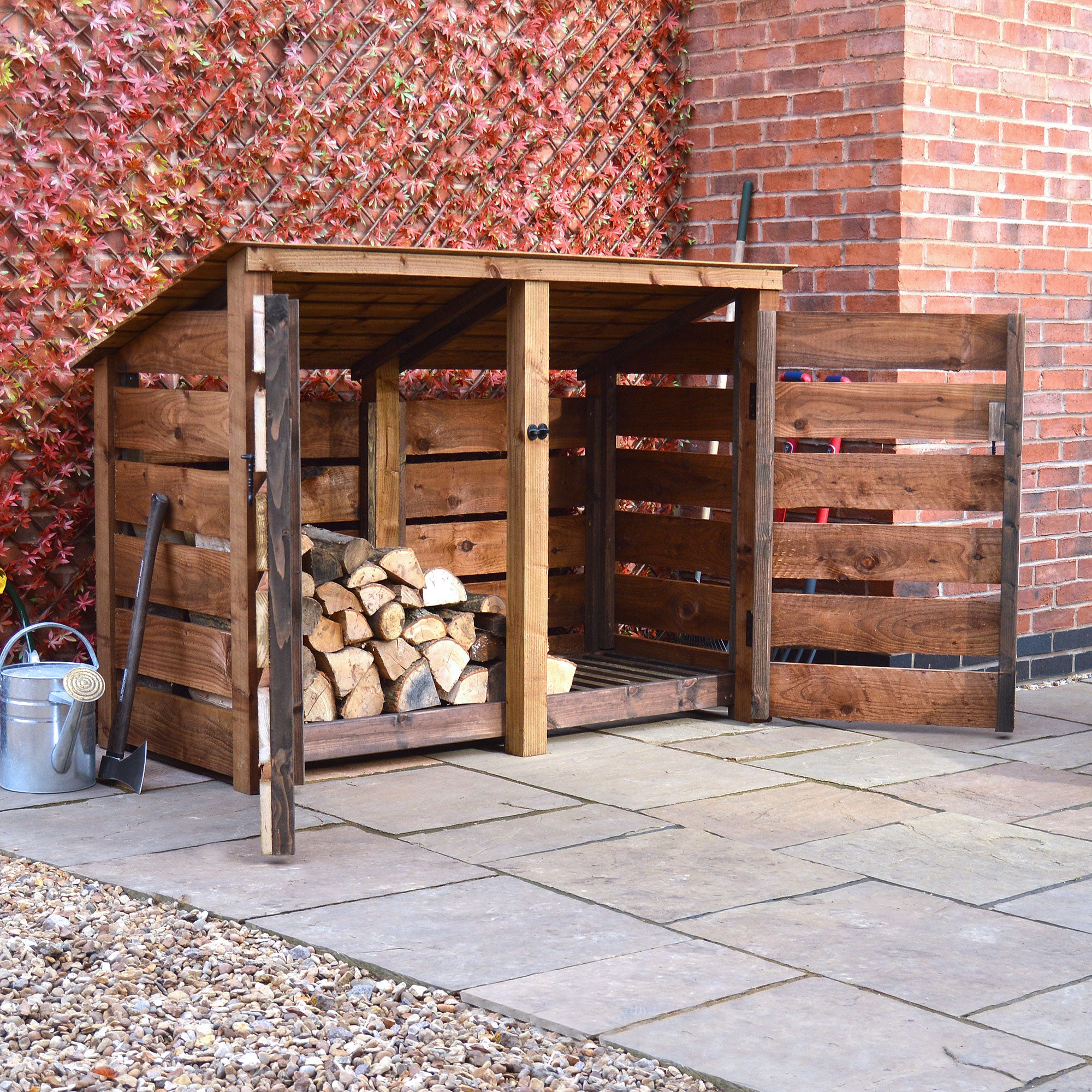 Hambleton Log Store - Rustic Brown - Slatted Panels - 6ft Wide x 4ft Tall