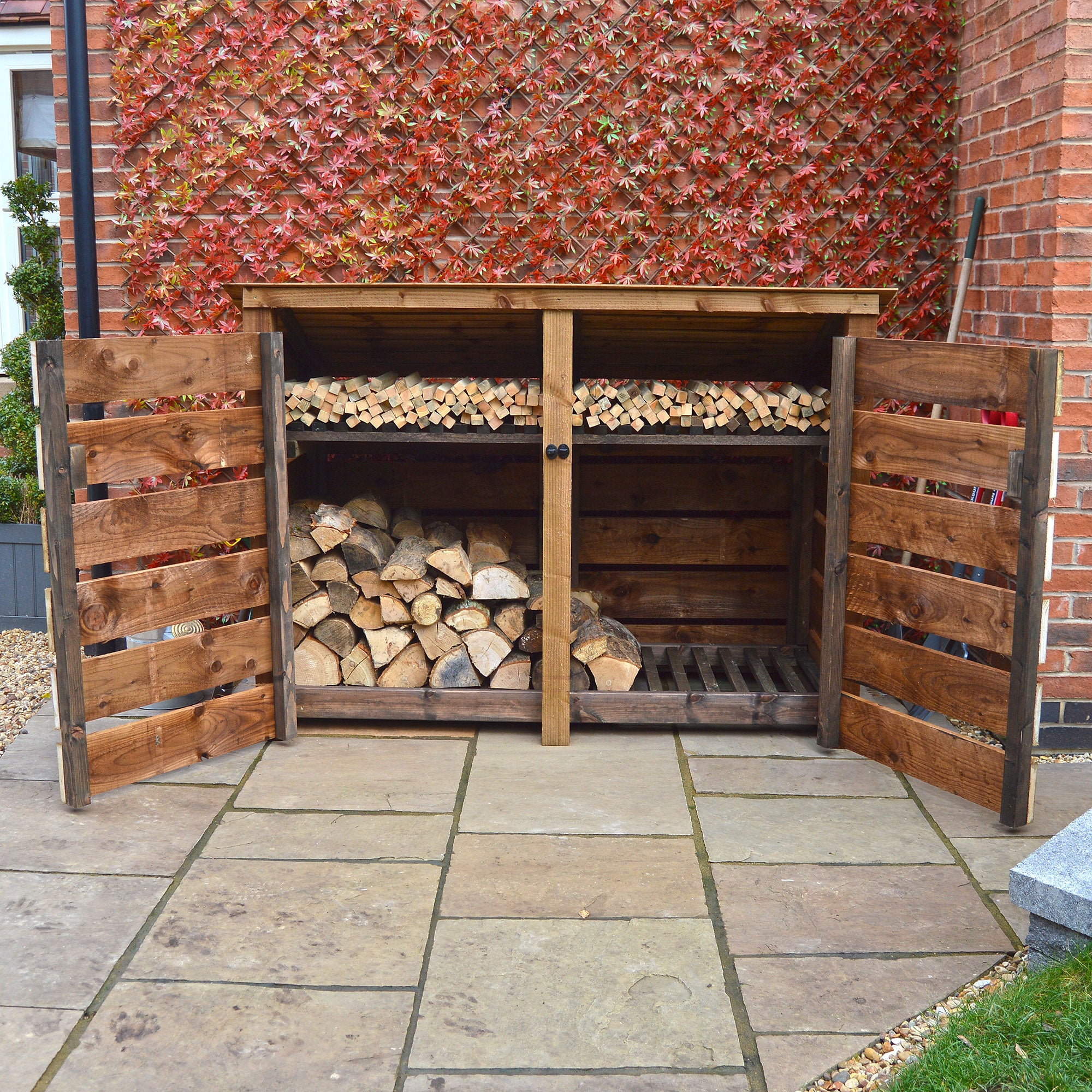 Hambleton Log Store - Rustic Brown - Slatted Panels - 6ft Wide x 4ft Tall