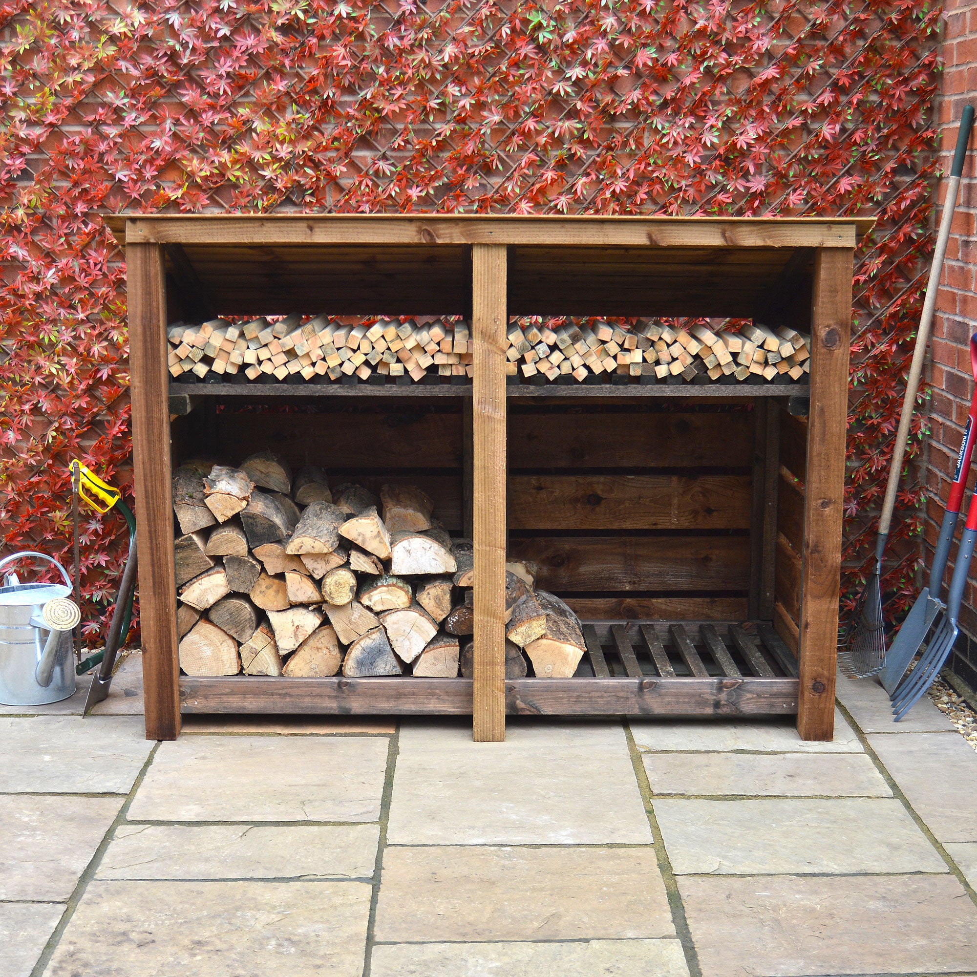 Hambleton Log Store - Rustic Brown - Slatted Panels - 6ft Wide x 4ft Tall