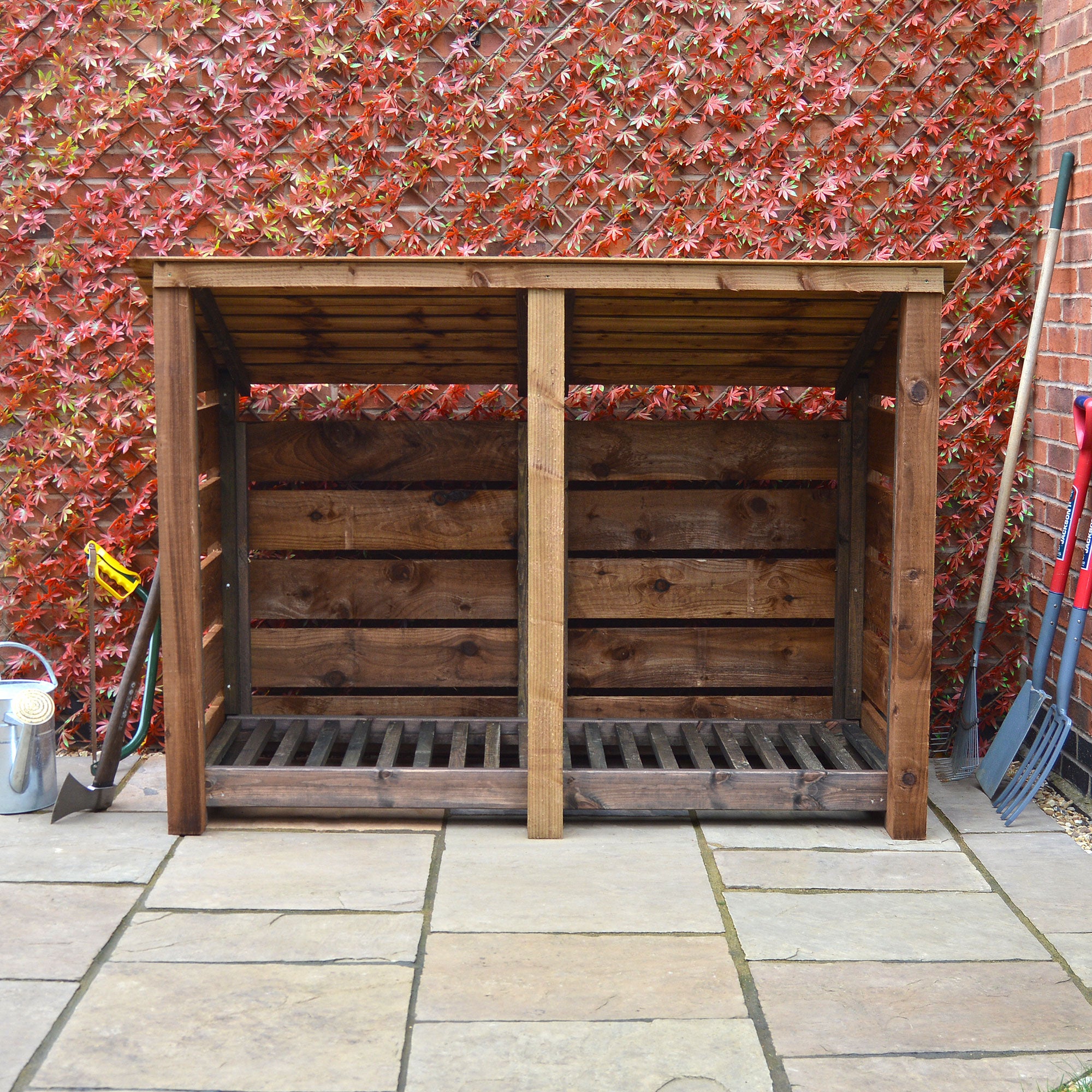 Hambleton Log Store - Rustic Brown - Slatted Panels - 6ft Wide x 4ft Tall